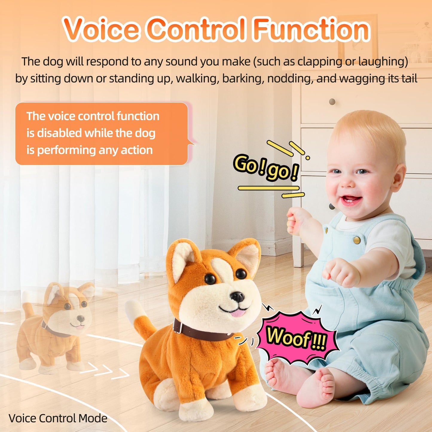 Kindenwinn Interactive Corgi Plush Toy for Kids 3+ — Voice-Activated, Walking & Barking with Accessories