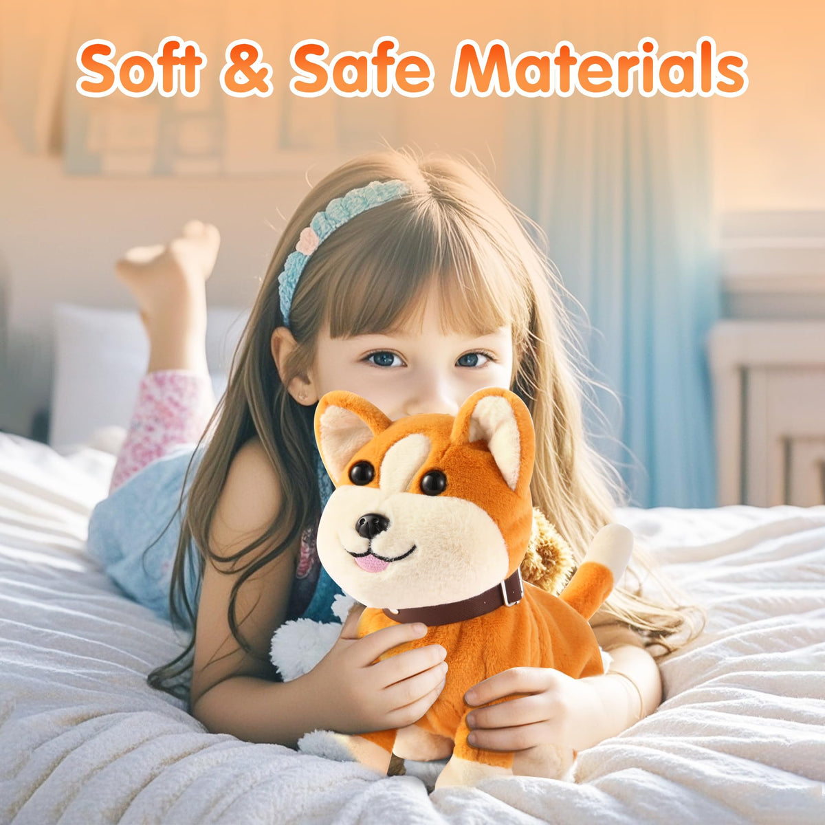 Kindenwinn Interactive Corgi Plush Toy for Kids 3+ — Voice-Activated, Walking & Barking with Accessories