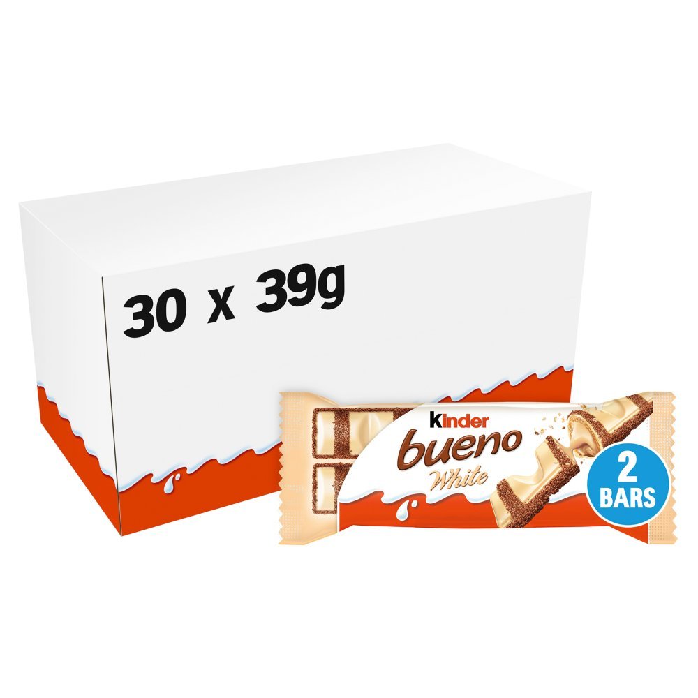 Kinder Bueno White Chocolate & Hazelnut Wafer Biscuit Bar PMP 39g (Box of 30)