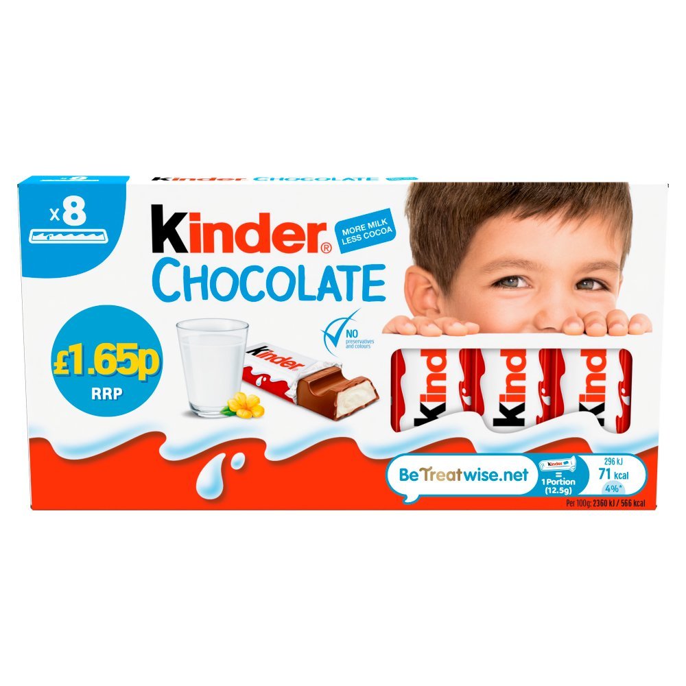 Kinder Chocolate 8 Bars x 12.5g (Box of 10)