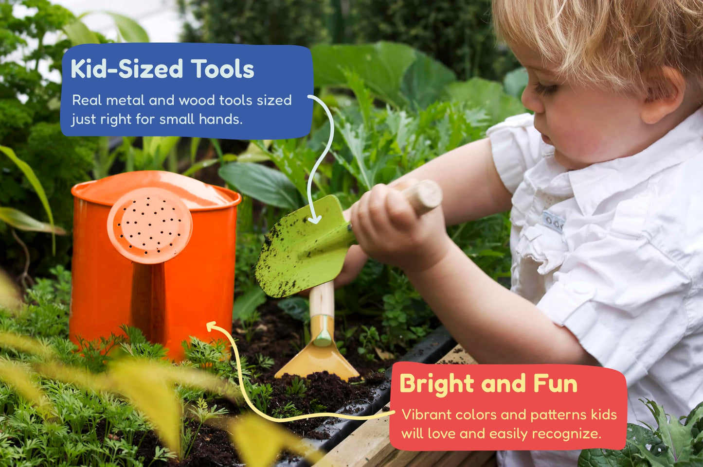 Kinderific Gardening Set for Kids – STEM Tool Kit with Tote Bag, Spade, Watering Can, Rake, Fork & Gloves (Sunshine)