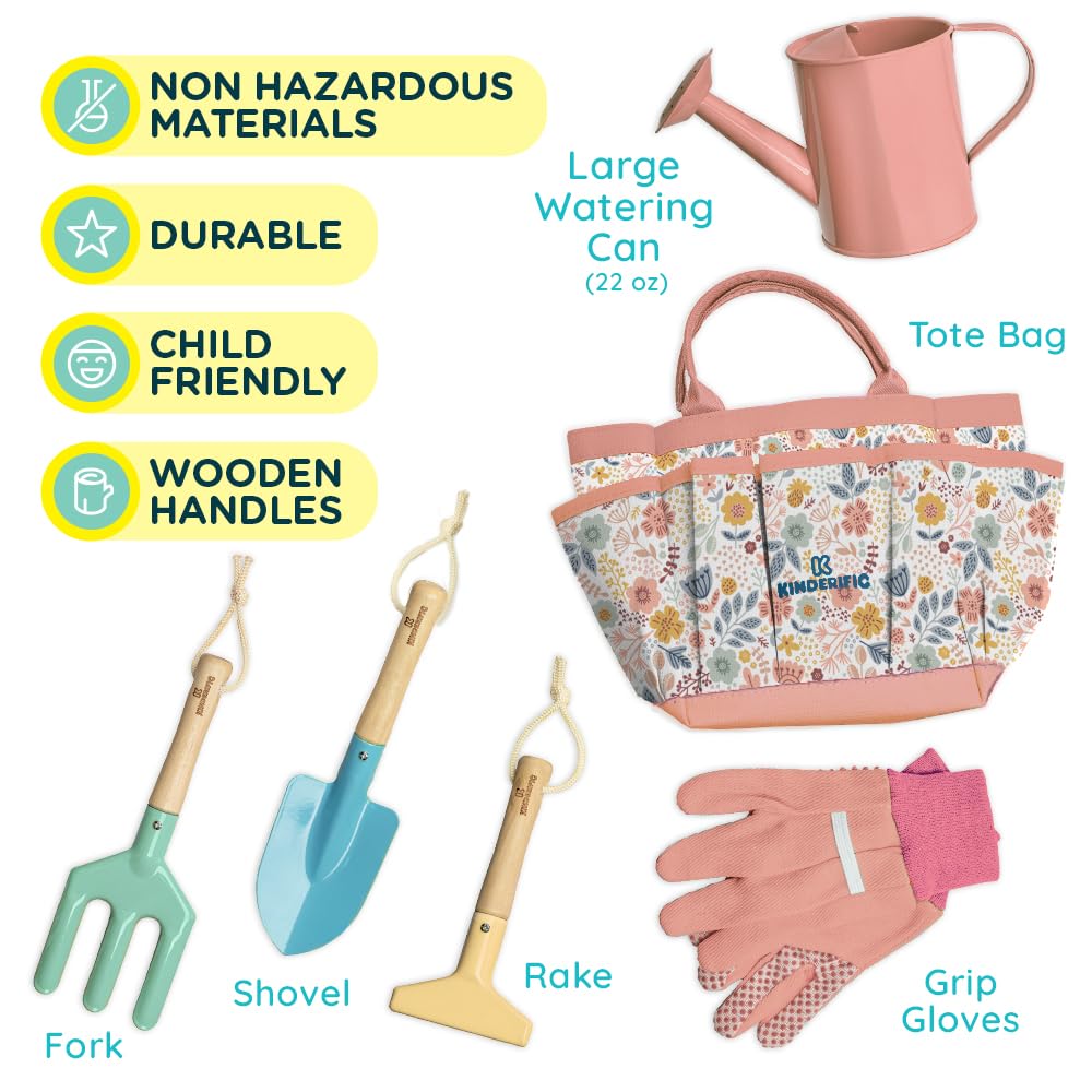 Kinderific Gardening Set for Kids – STEM Tool Kit (Petal) with Tote & Tools