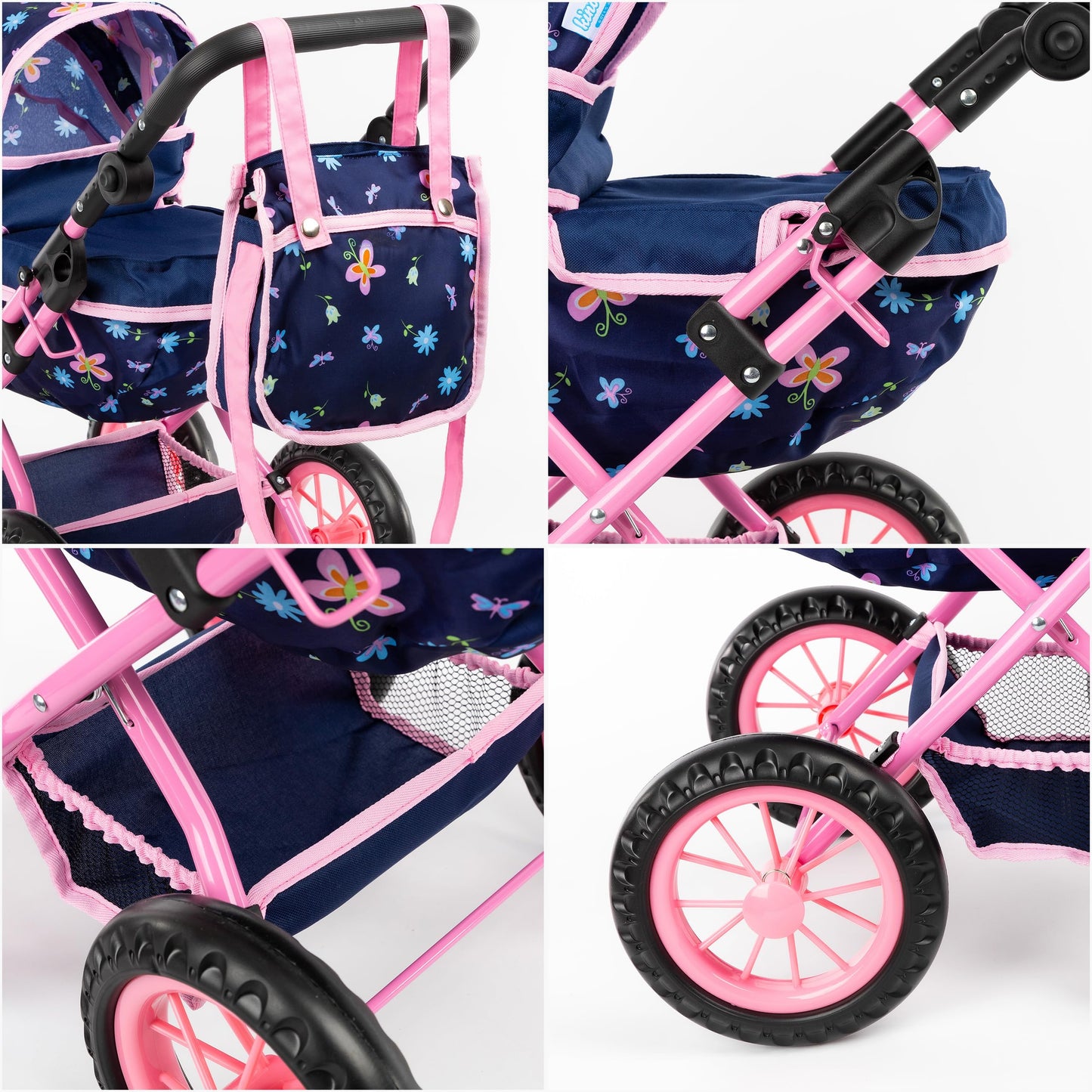 Kinderplay Adjustable Doll Stroller KP0262I – Lightweight, Foldable Hood, 16-Inch Doll Compatibility