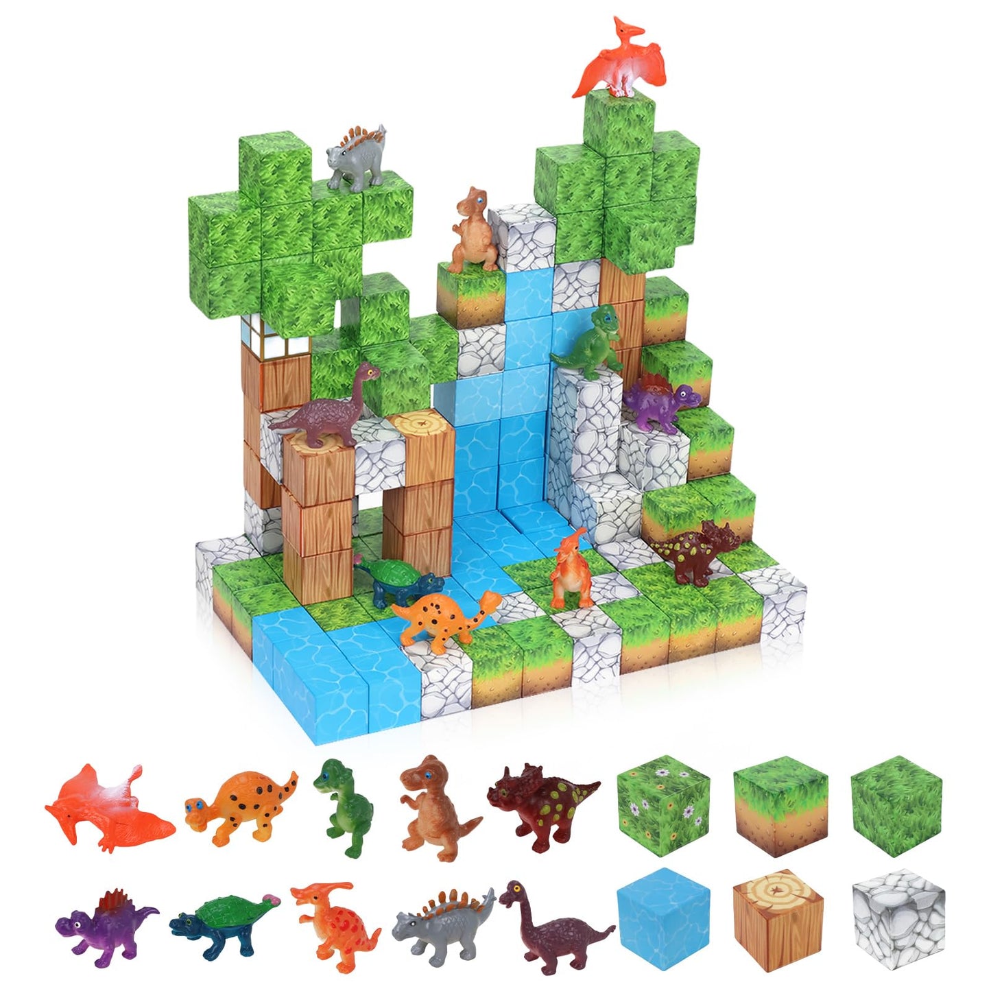 KinetiBlocks Magnetic Blocks Dinosaur 200PCS — STEM Toy for Kids 3-8