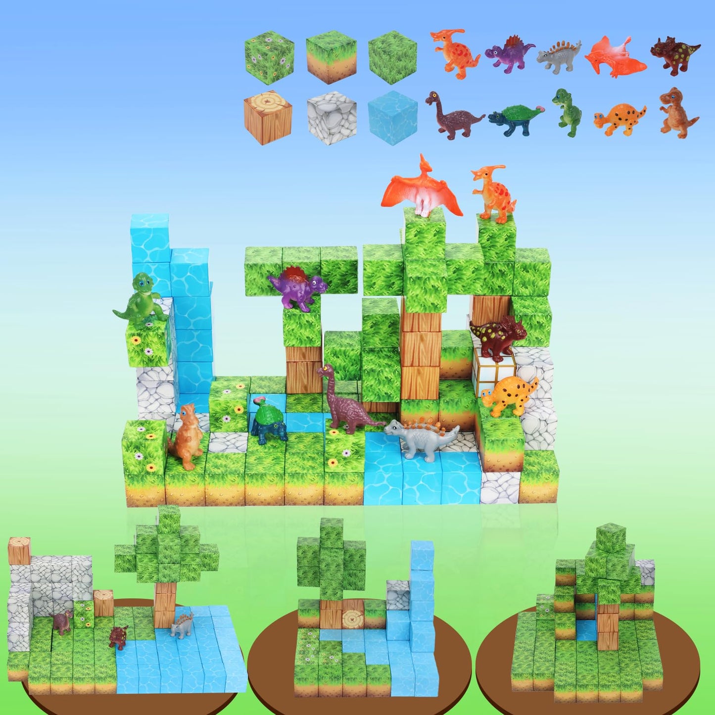 KinetiBlocks Magnetic Blocks Dinosaur 200PCS — STEM Toy for Kids 3-8