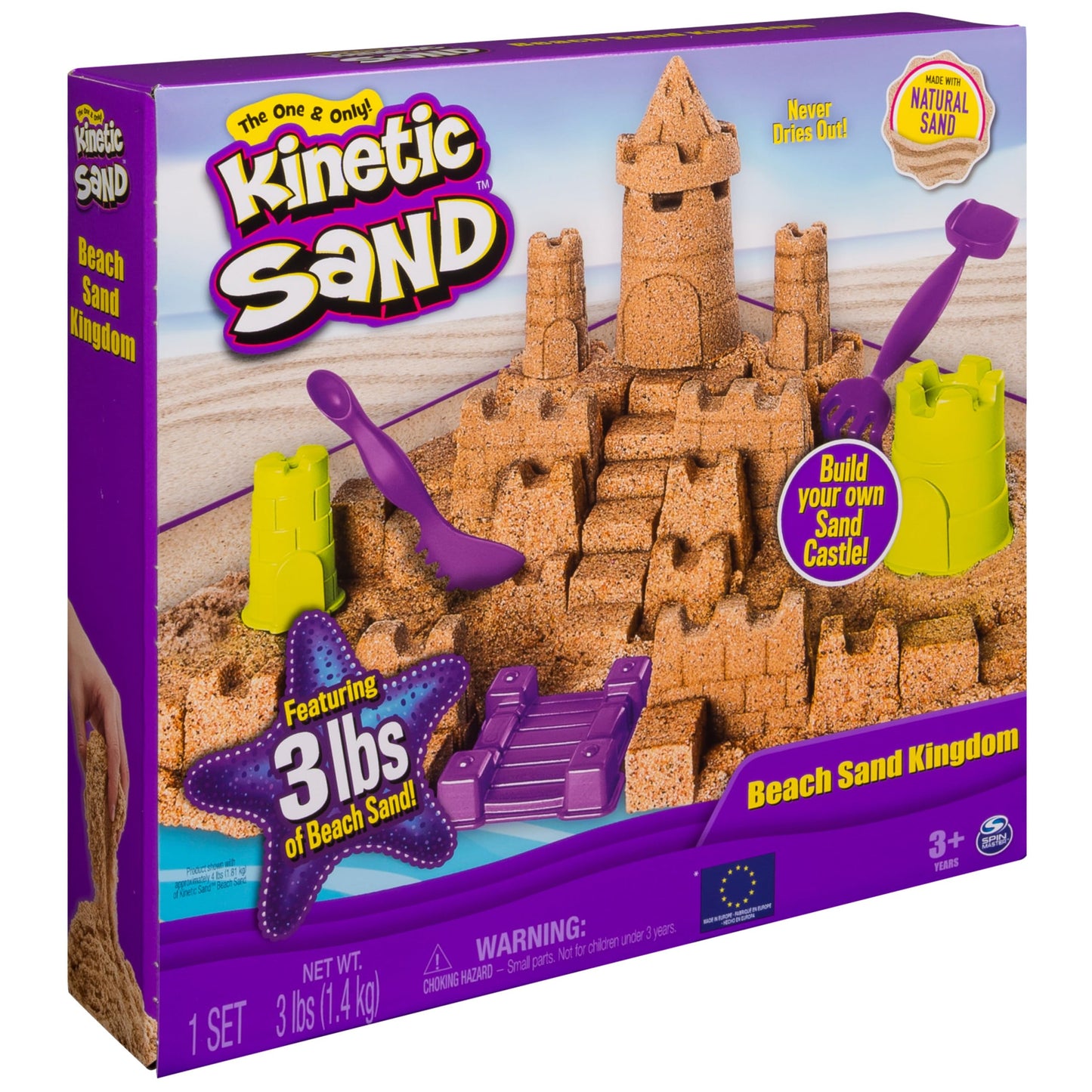 Kinetic Sand Beach Sand Kingdom Playset – 3 lbs Beach Sand, Molds & Tools, Sensory Toys for Kids 3+