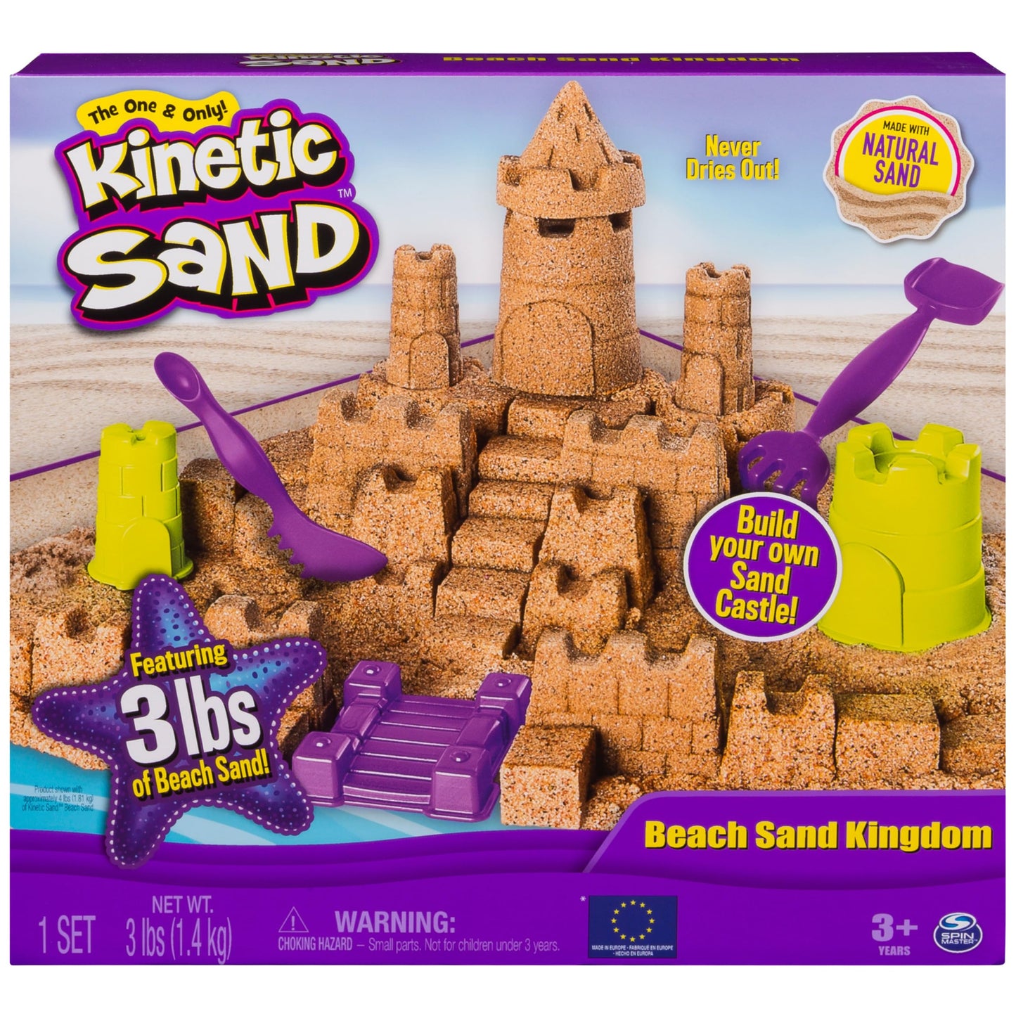 Kinetic Sand Beach Sand Kingdom Playset – 3 lbs Beach Sand, Molds & Tools, Sensory Toys for Kids 3+