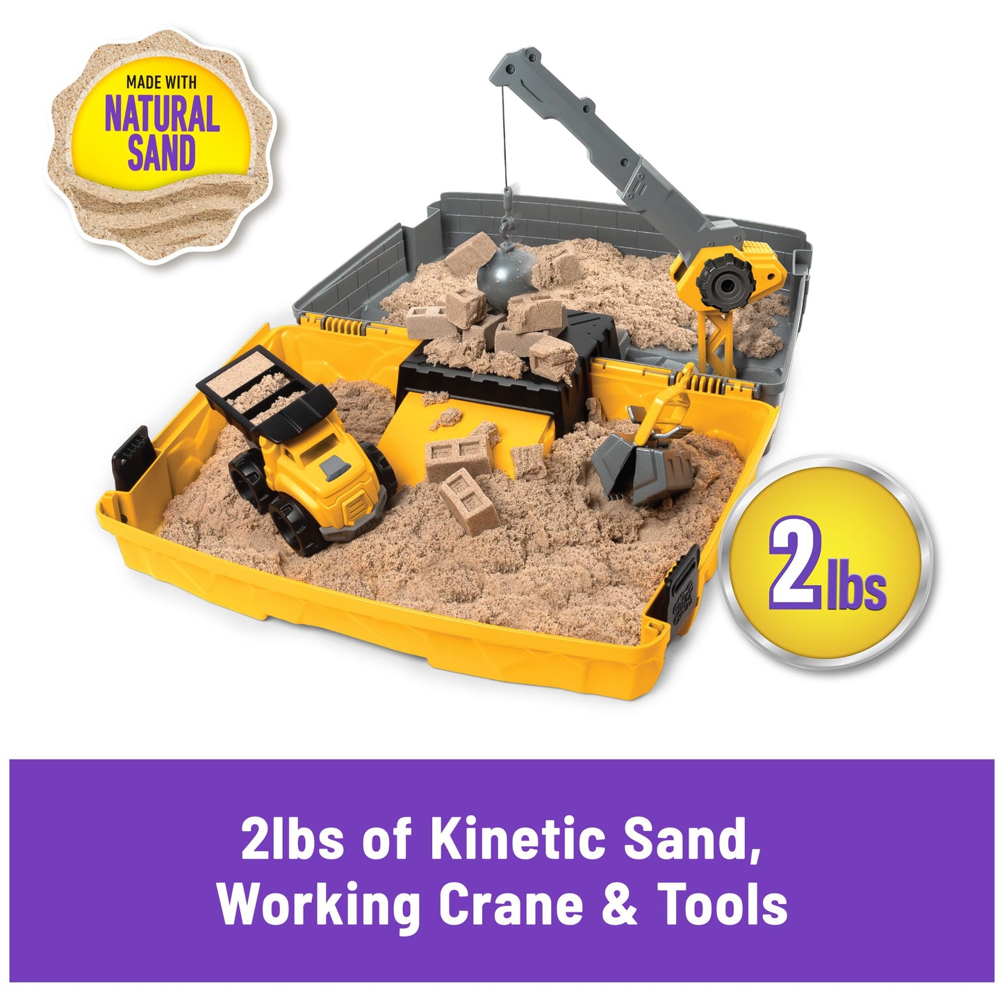 Kinetic Sand Construction Site Folding Sandbox — 2lbs Sand, Crane & Dump Truck Toy