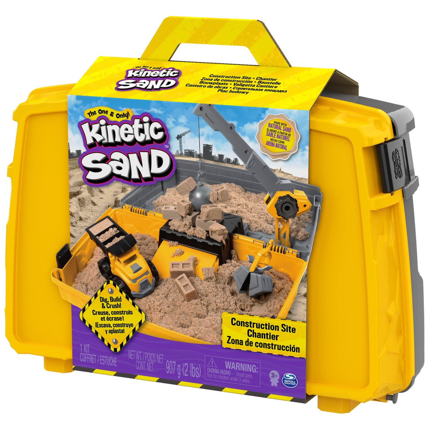 Kinetic Sand Construction Site Folding Sandbox — 2lbs Sand, Crane & Dump Truck Toy