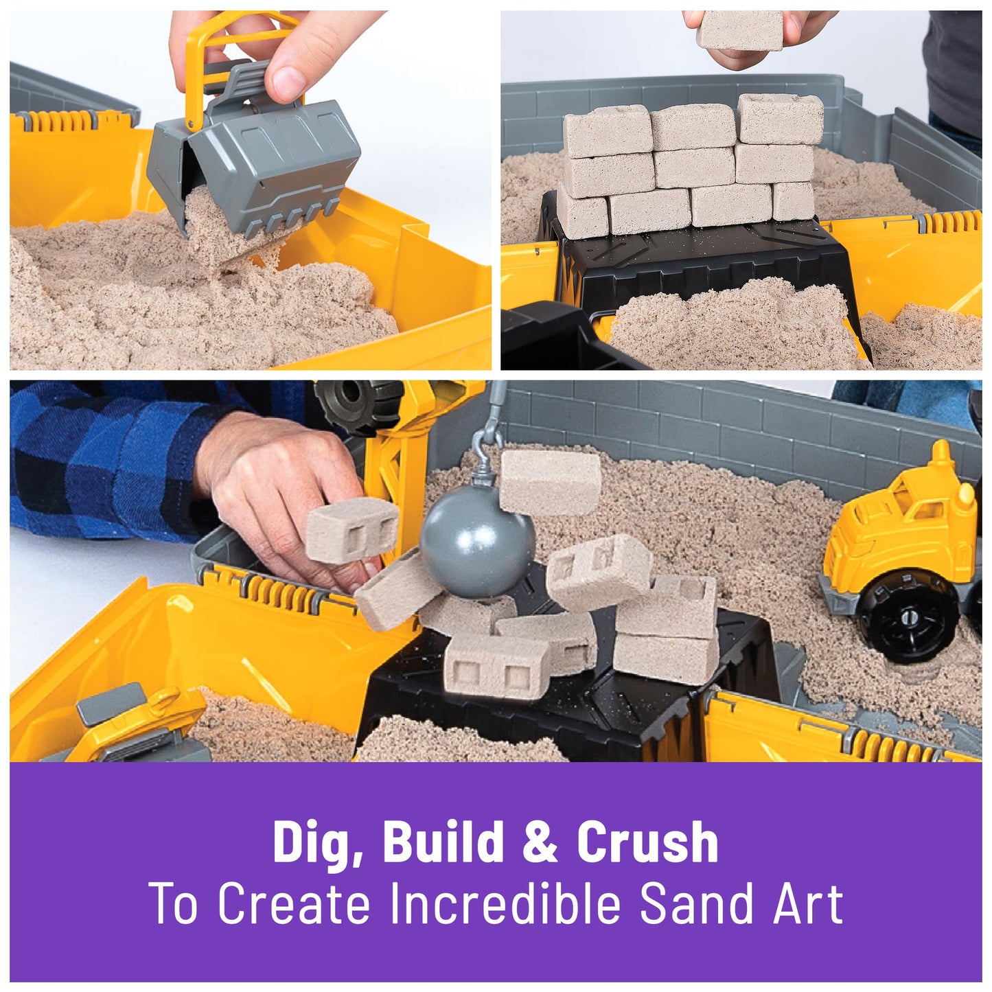 Kinetic Sand Construction Site Folding Sandbox — 2lbs Sand, Crane & Dump Truck Toy