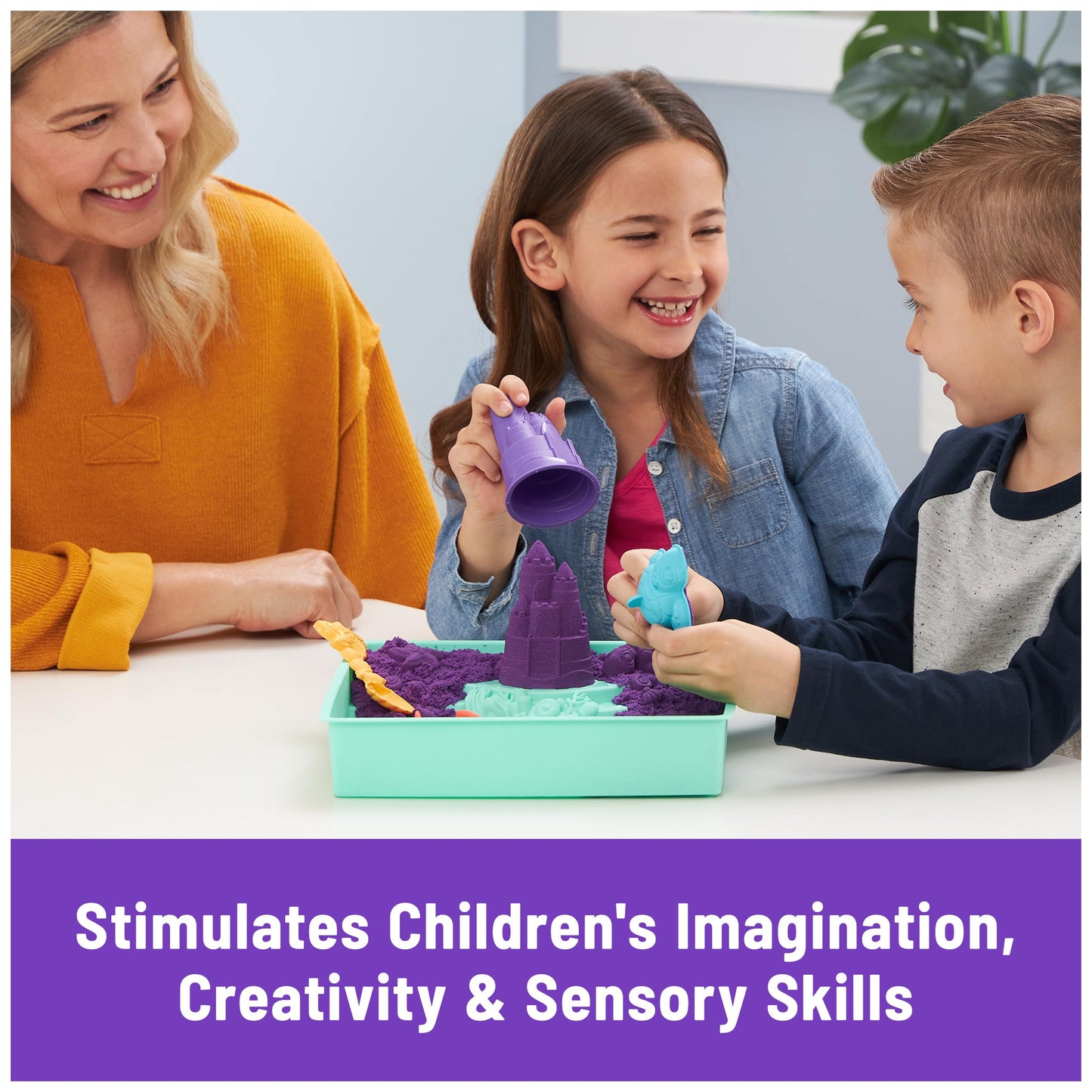 Kinetic Sand Sandbox Set: 1lb Purple Sand, 4 Molds & Tray | Sensory Toy for Kids 3+