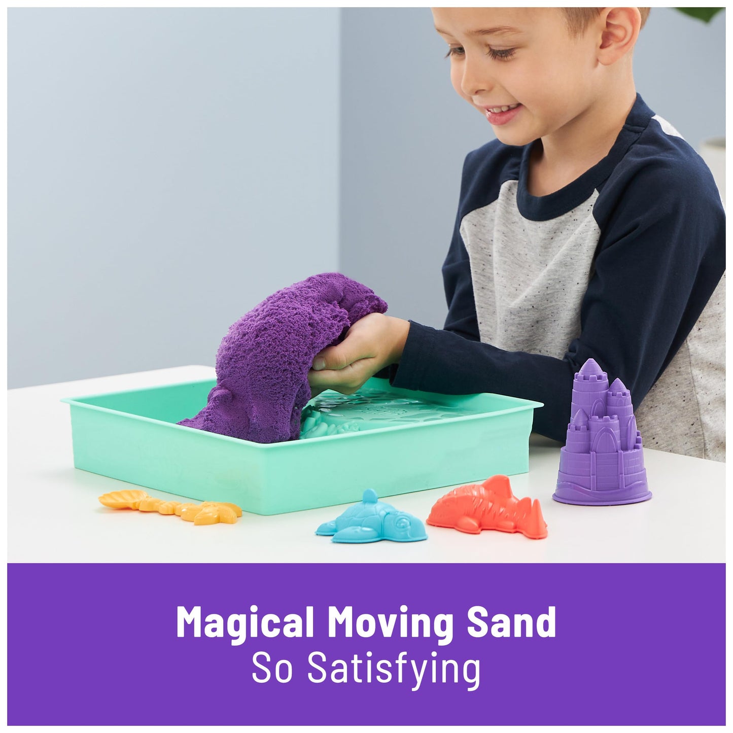 Kinetic Sand Sandbox Set: 1lb Purple Sand, 4 Molds & Tray | Sensory Toy for Kids 3+