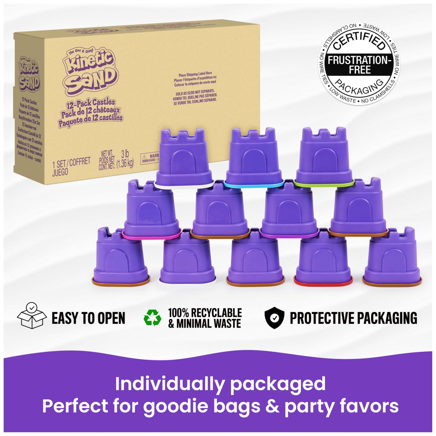 Kinetic Sand Castle Containers 12-Pack – Multi-Color Sensory Sand for Kids 3+