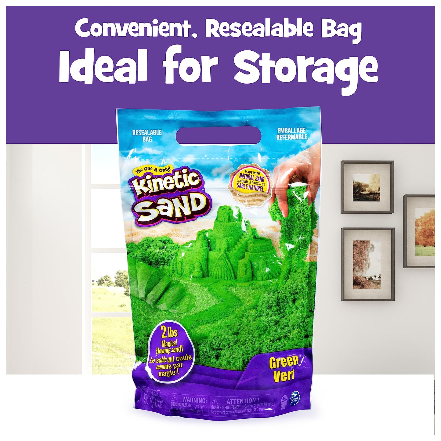 Kinetic Sand – The Original Moldable Sensory Play Sand for Kids, Green, 2 lb Bag | Ages 3+