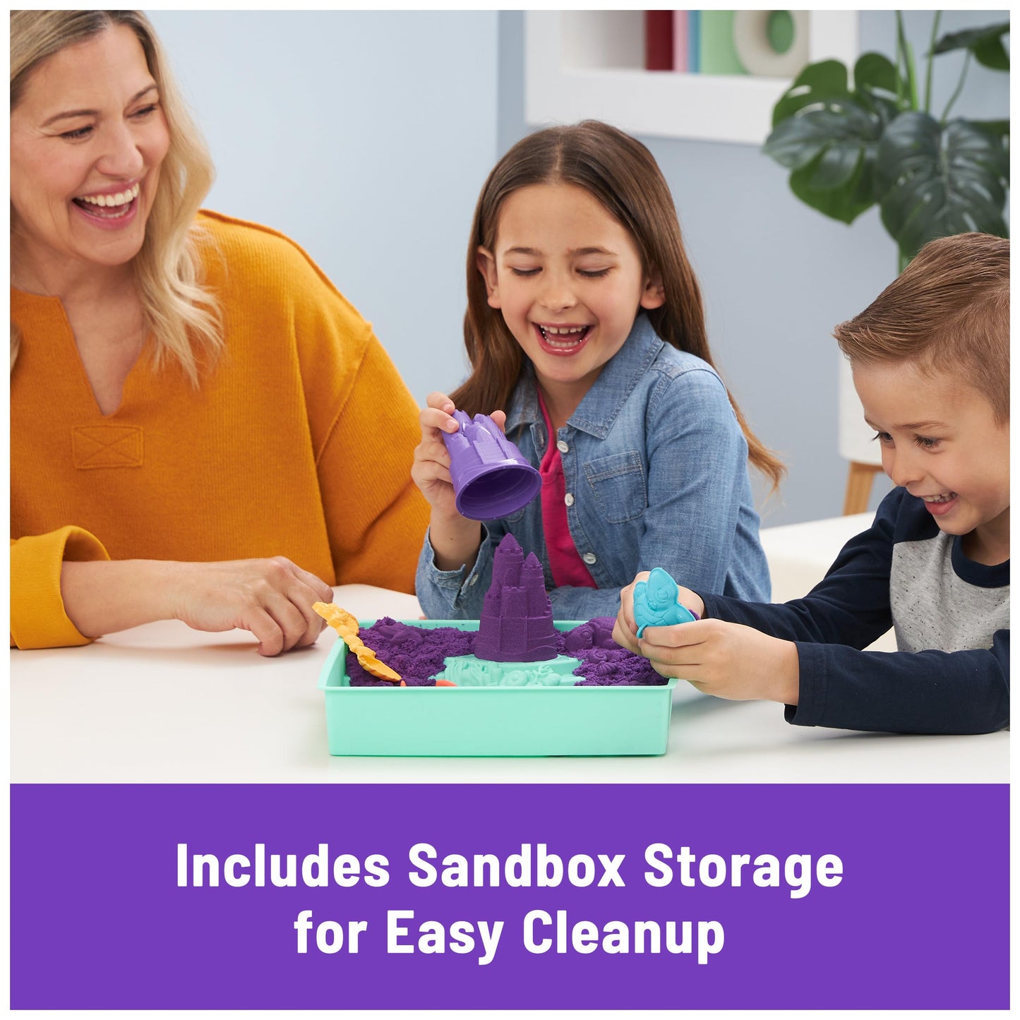 Kinetic Sand Sandbox Set: 1lb Purple Sand, 4 Molds & Tray | Sensory Toy for Kids 3+