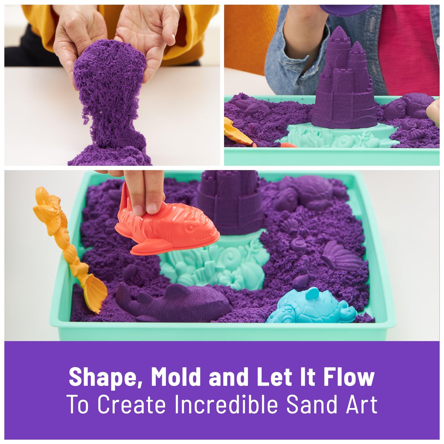 Kinetic Sand Sandbox Set: 1lb Purple Sand, 4 Molds & Tray | Sensory Toy for Kids 3+
