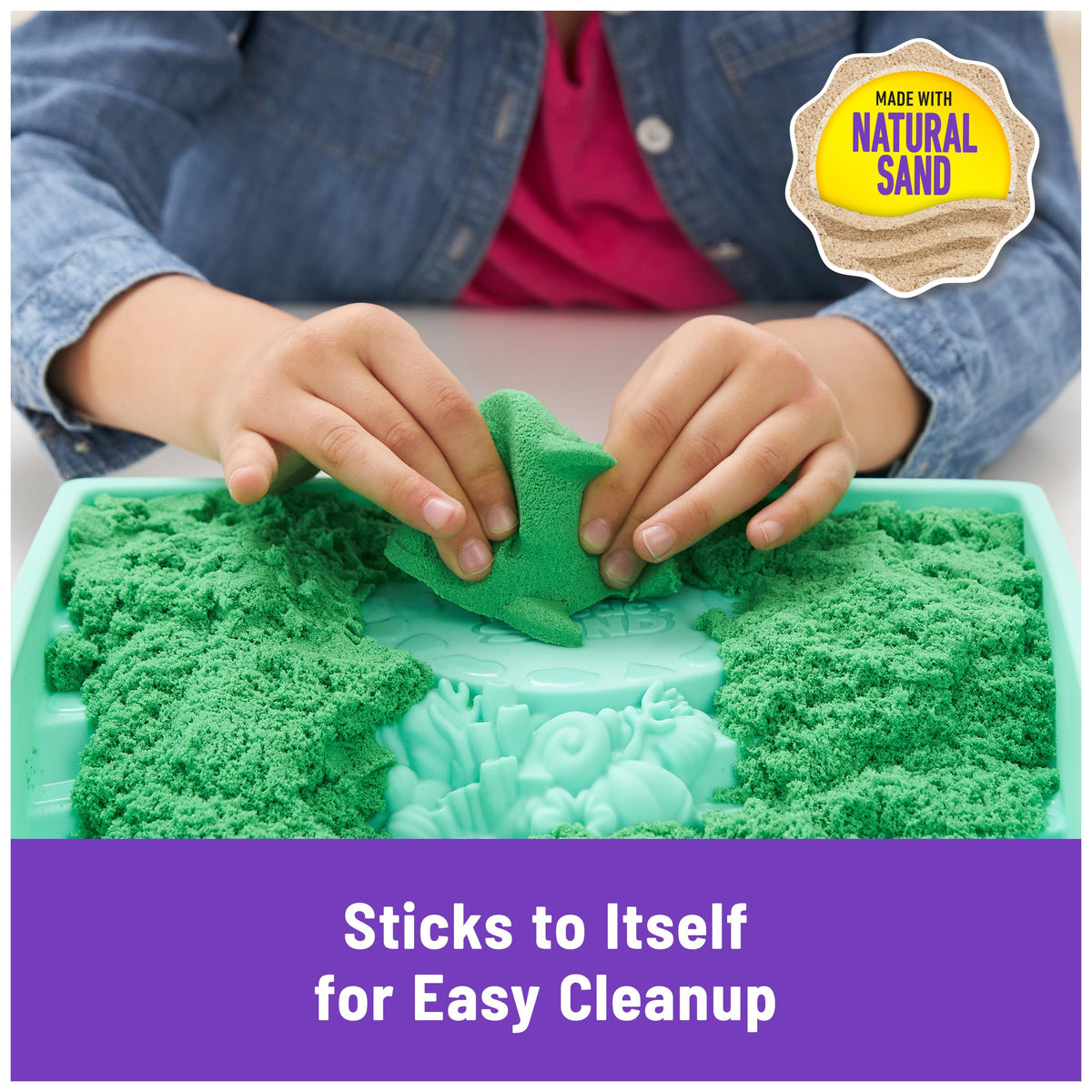 Kinetic Sand Sandbox Set — 1lb Green Sand, 4 Molds & Tray | Sensory Play for Kids 3+