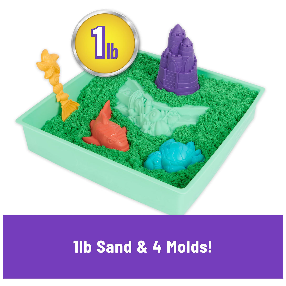 Kinetic Sand Sandbox Set — 1lb Green Sand, 4 Molds & Tray | Sensory Play for Kids 3+