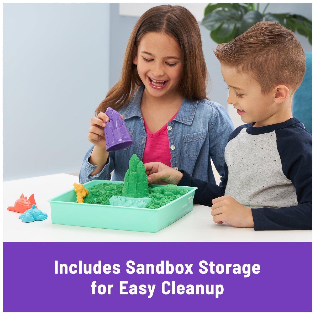 Kinetic Sand Sandbox Set — 1lb Green Sand, 4 Molds & Tray | Sensory Play for Kids 3+