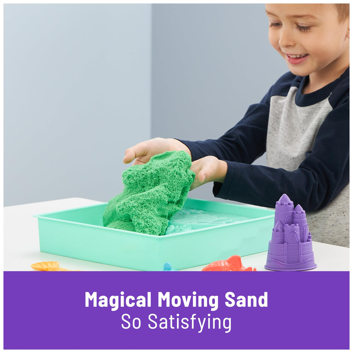 Kinetic Sand Sandbox Set — 1lb Green Sand, 4 Molds & Tray | Sensory Play for Kids 3+