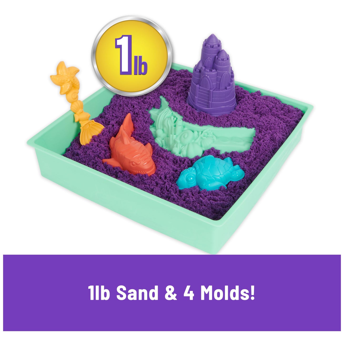 Kinetic Sand Sandbox Set: 1lb Purple Sand, 4 Molds & Tray | Sensory Toy for Kids 3+