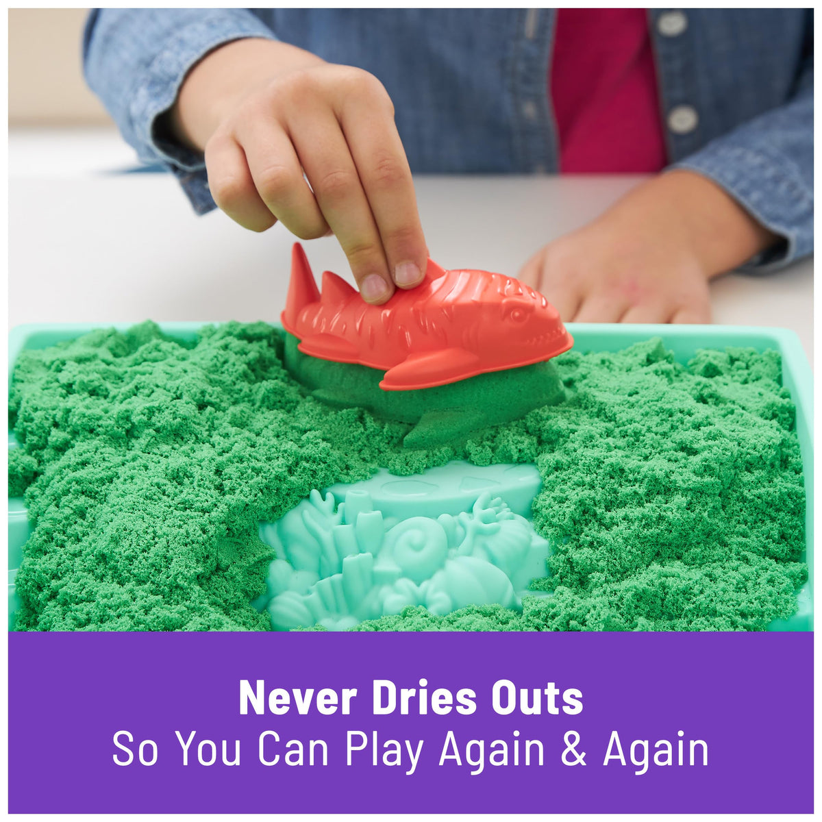 Kinetic Sand Sandbox Set — 1lb Green Sand, 4 Molds & Tray | Sensory Play for Kids 3+