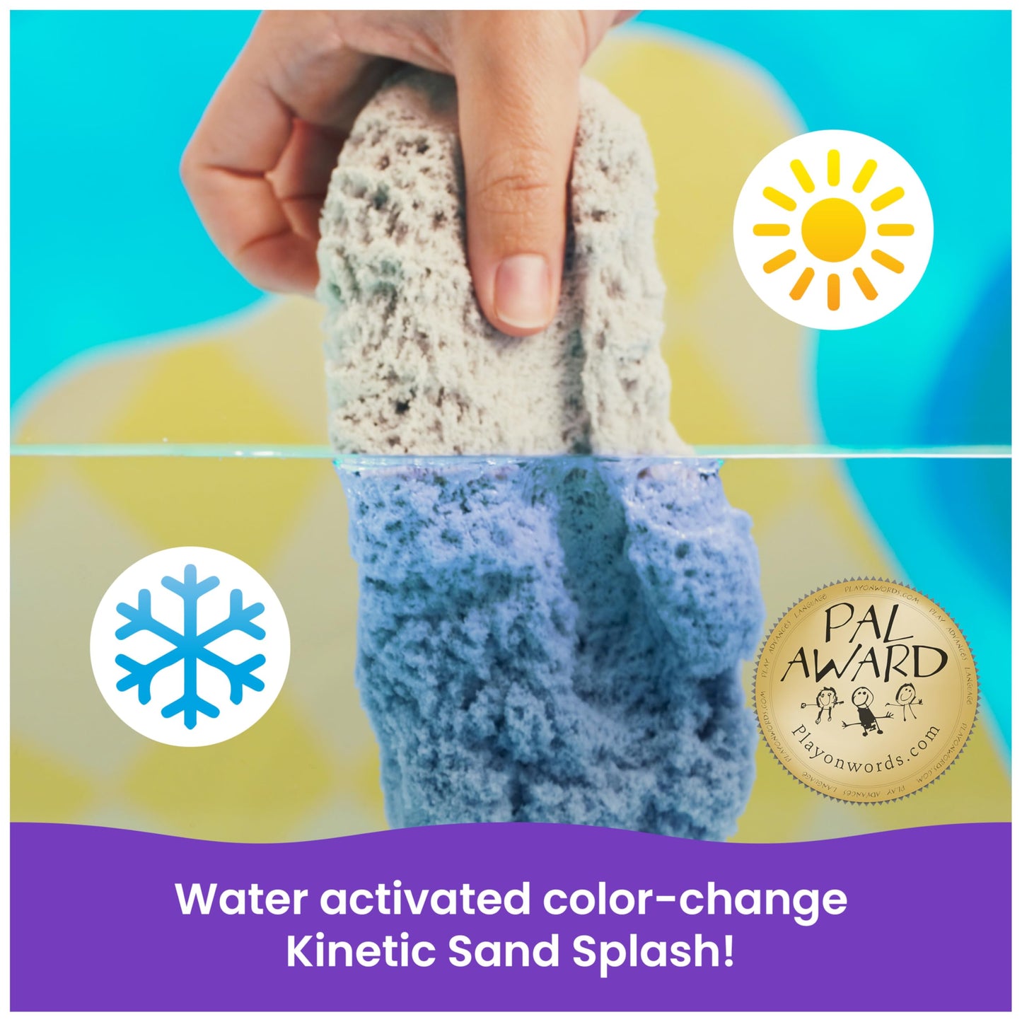 Kinetic Sand Splash Starter Case — Color-Change Play Sand, 6oz, 2 Molds & 1 Rake, Reusable Case