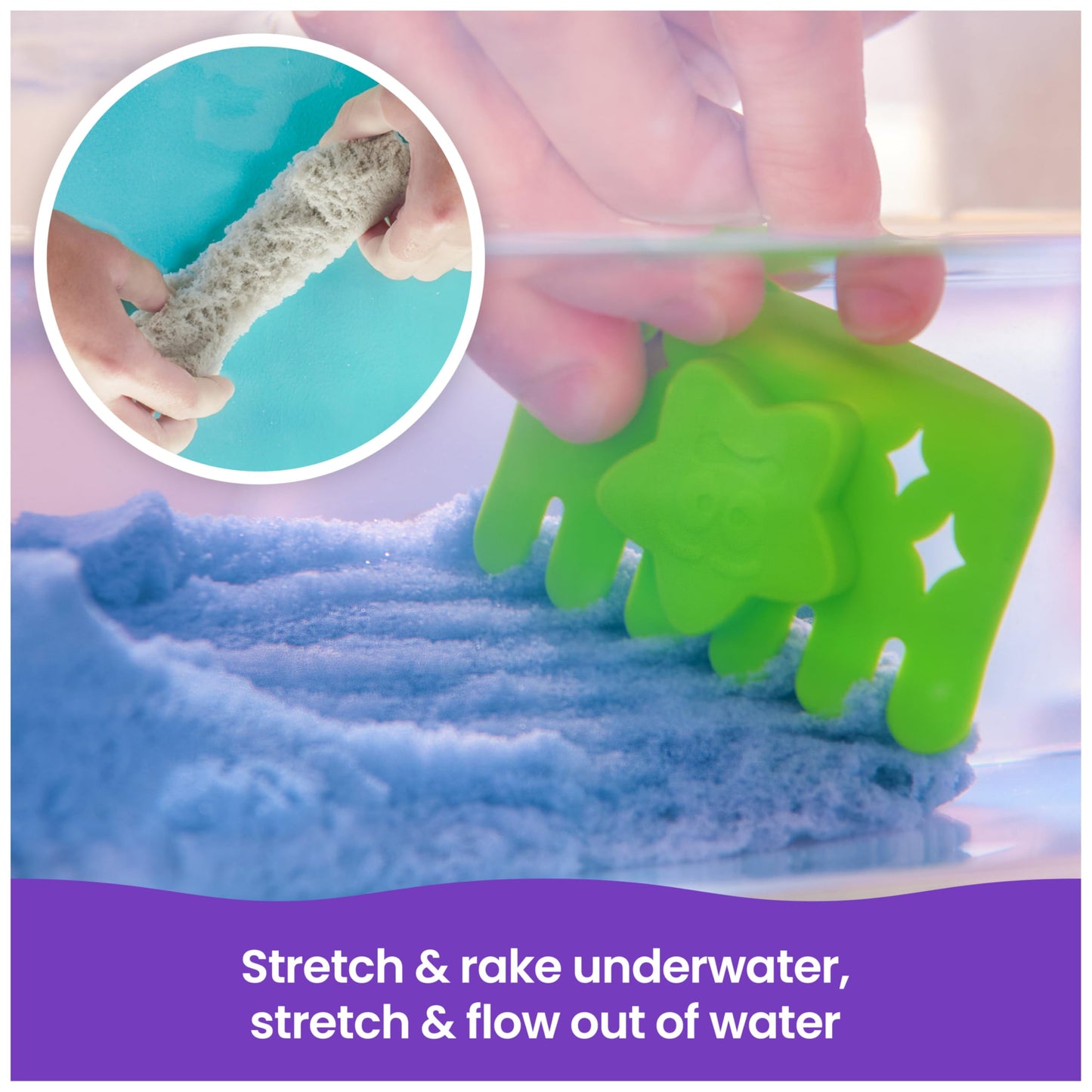 Kinetic Sand Splash Starter Case — Color-Change Play Sand, 6oz, 2 Molds & 1 Rake, Reusable Case