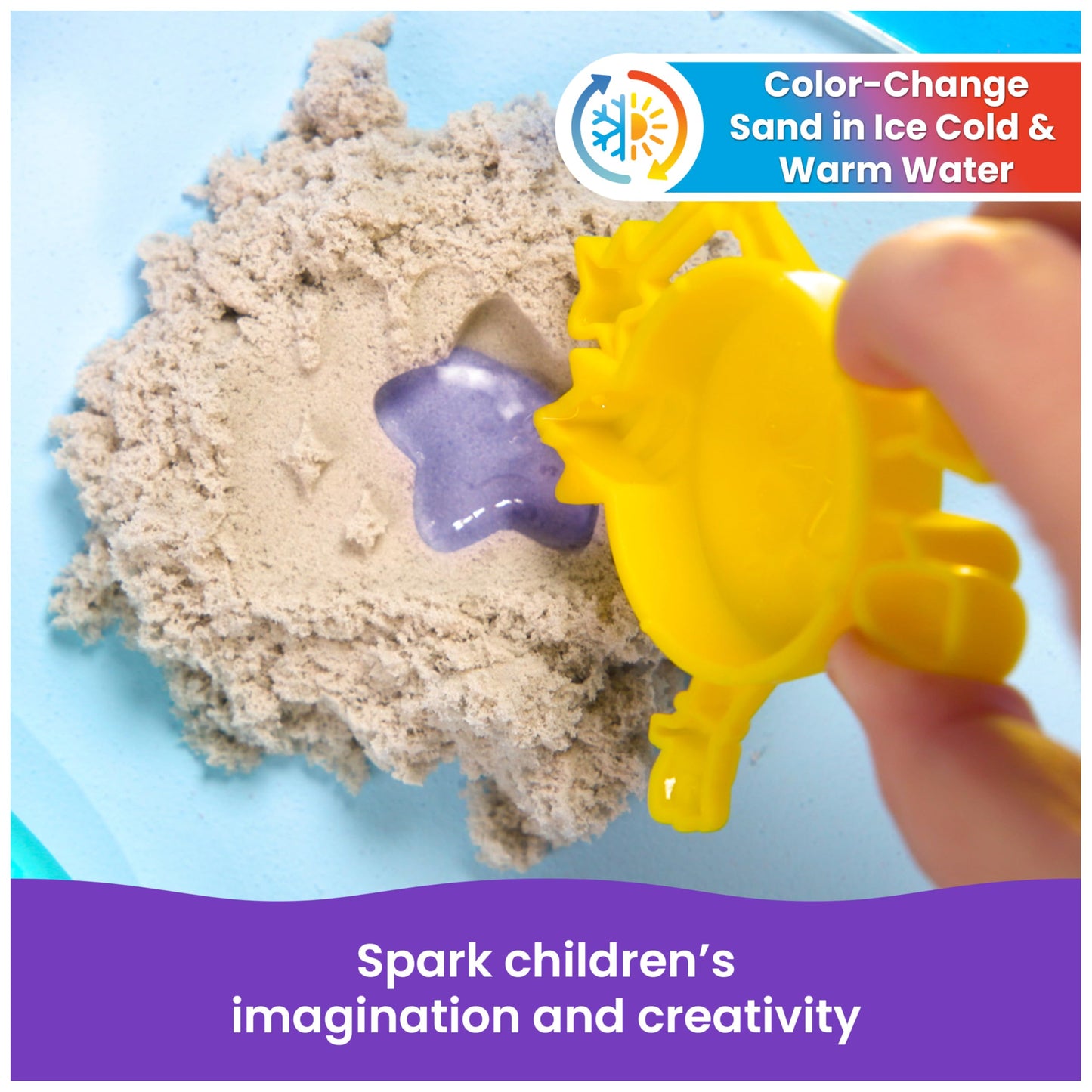 Kinetic Sand Splash Starter Case — Color-Change Play Sand, 6oz, 2 Molds & 1 Rake, Reusable Case