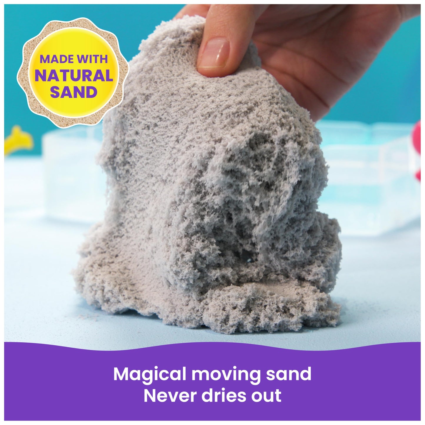 Kinetic Sand Splash Starter Case — Color-Change Play Sand, 6oz, 2 Molds & 1 Rake, Reusable Case