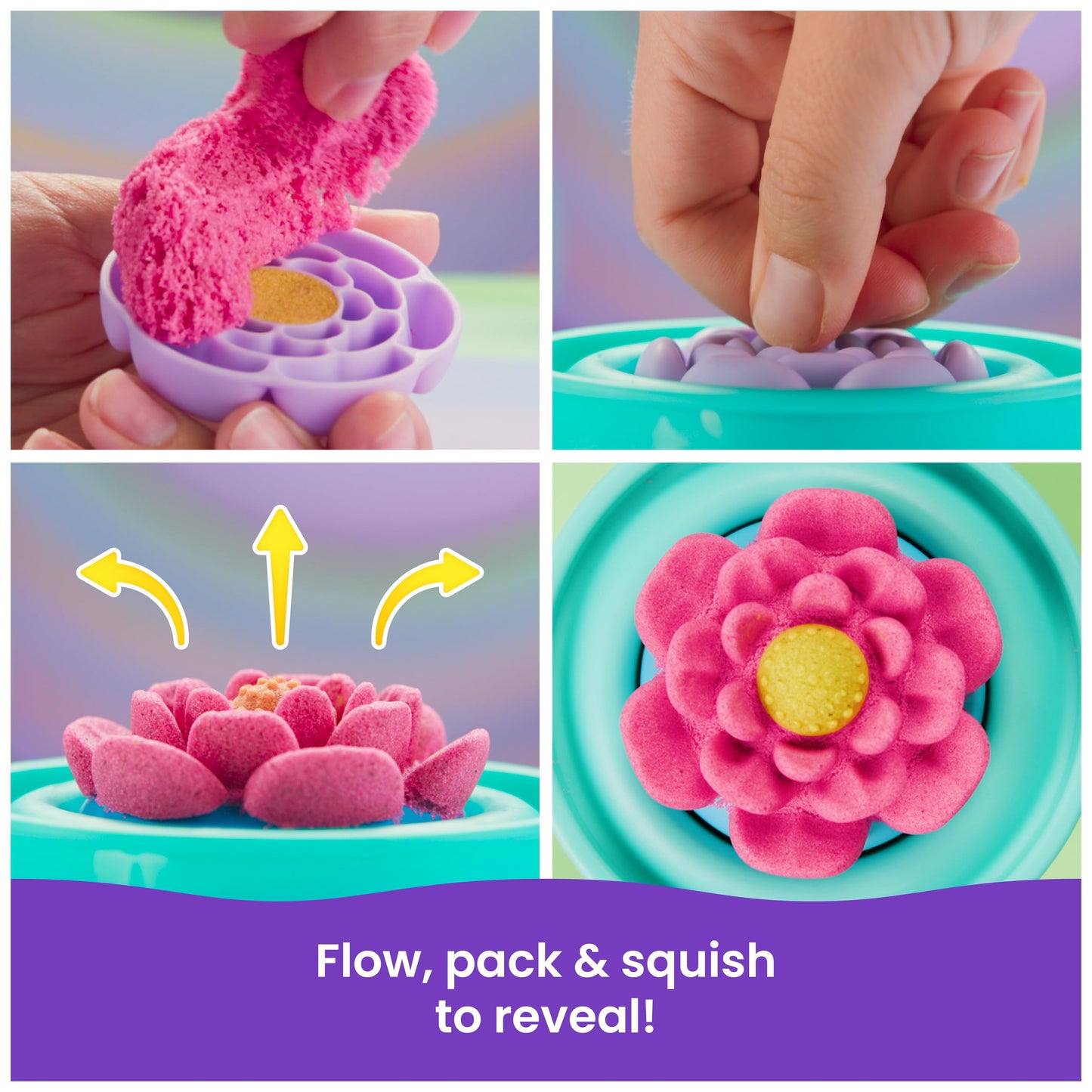 Kinetic Sand SquishBlossom Blooming Flower Kit – Neon Pink & Yellow, 8oz