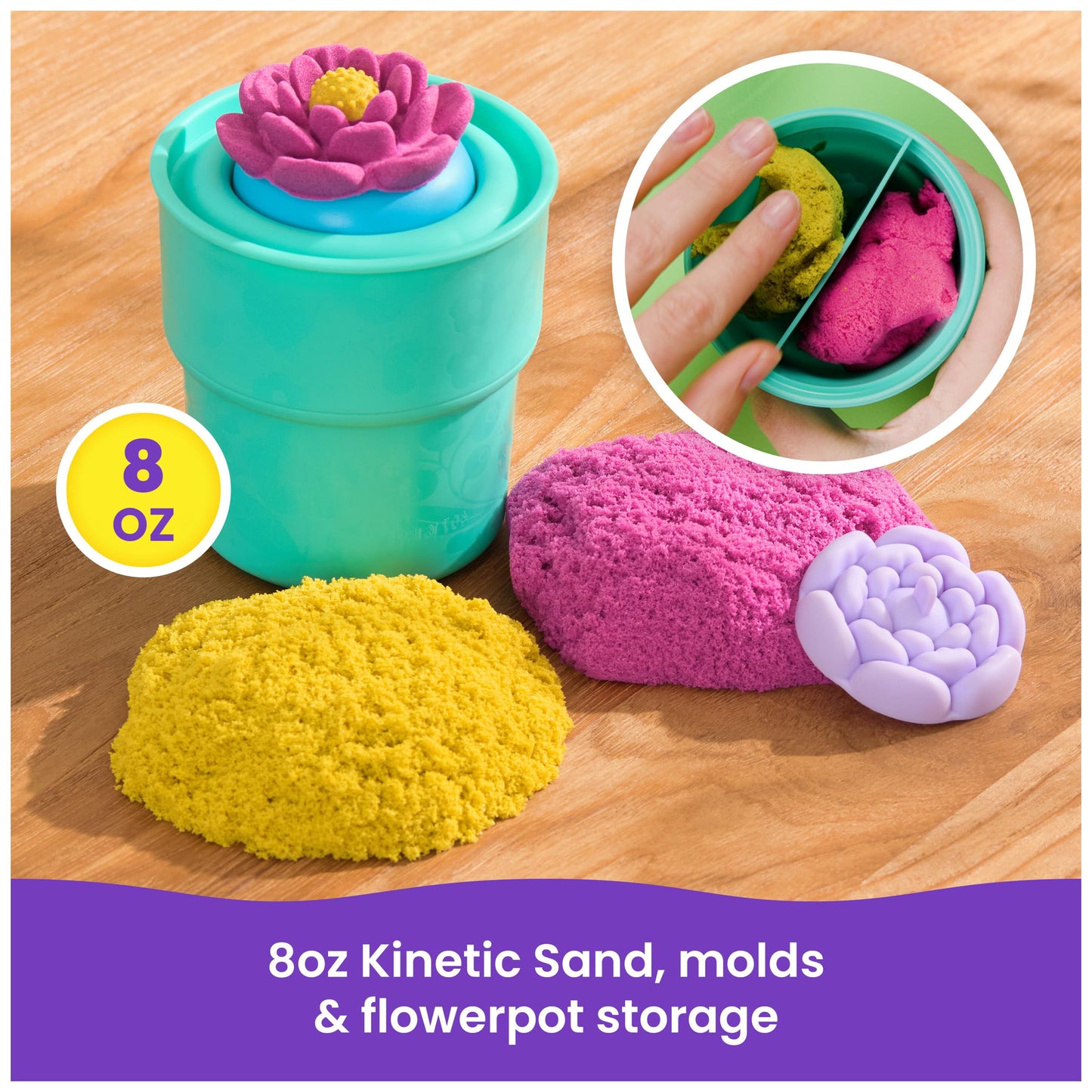 Kinetic Sand SquishBlossom Blooming Flower Kit – Neon Pink & Yellow, 8oz