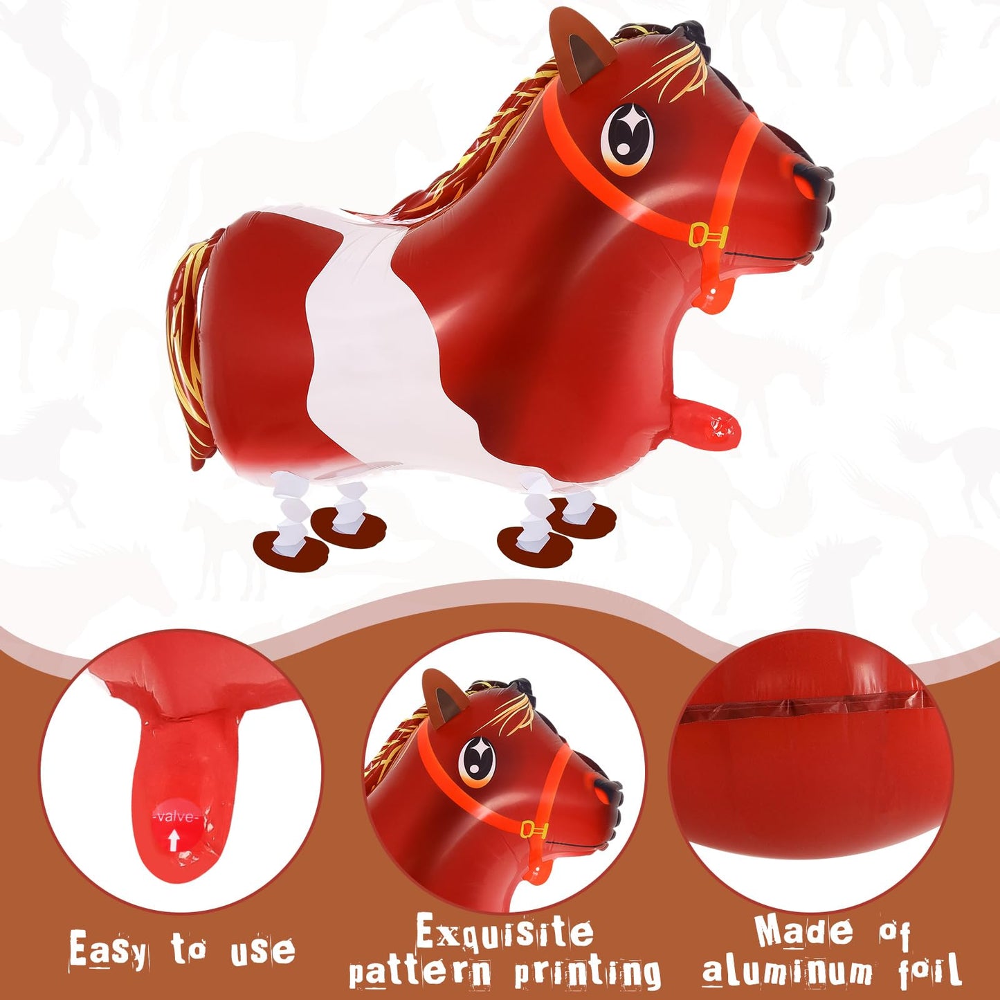KINYFY 6 Pcs Walking Farm Animal Balloons – Rooster, Duck, Horse, Cow, Pig, Sheep | Farm Theme Party Decor
