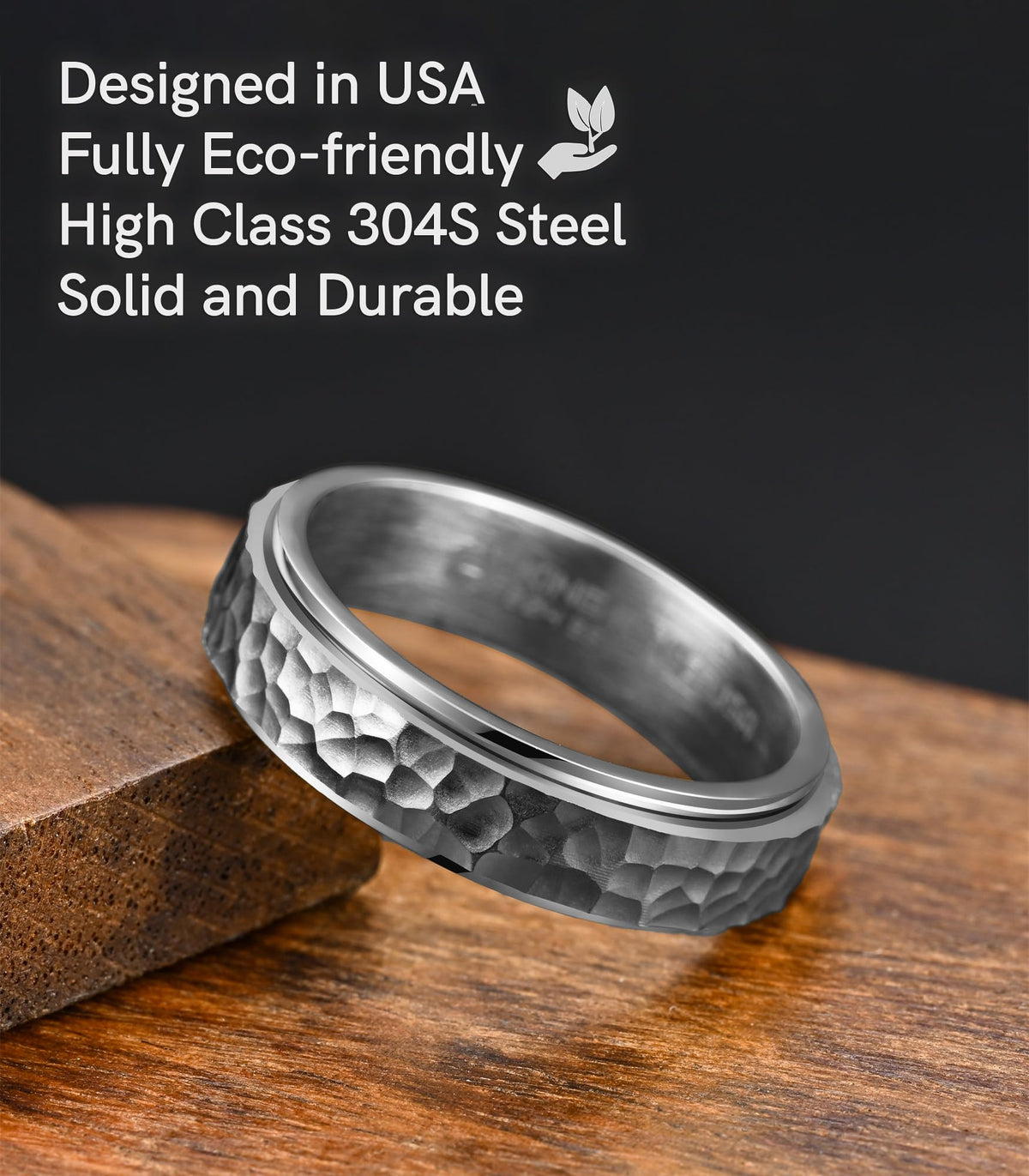 King Ring 6mm Spinner Hammered Ring – Stress Relief Fidget Ring for Men & Women | K39V2 – Silver