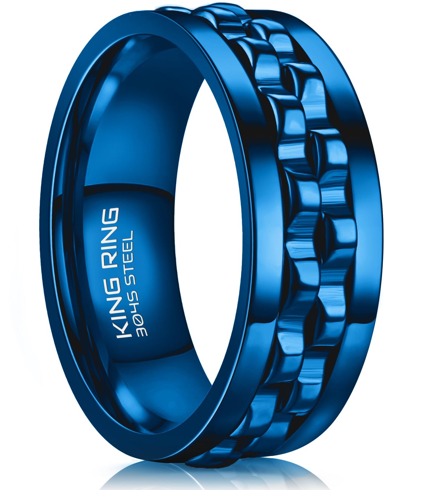 King Ring 8mm Gear Spinner Ring – Ultra-Polished Stainless Steel Fidget Ring for Men & Women – Blue 11