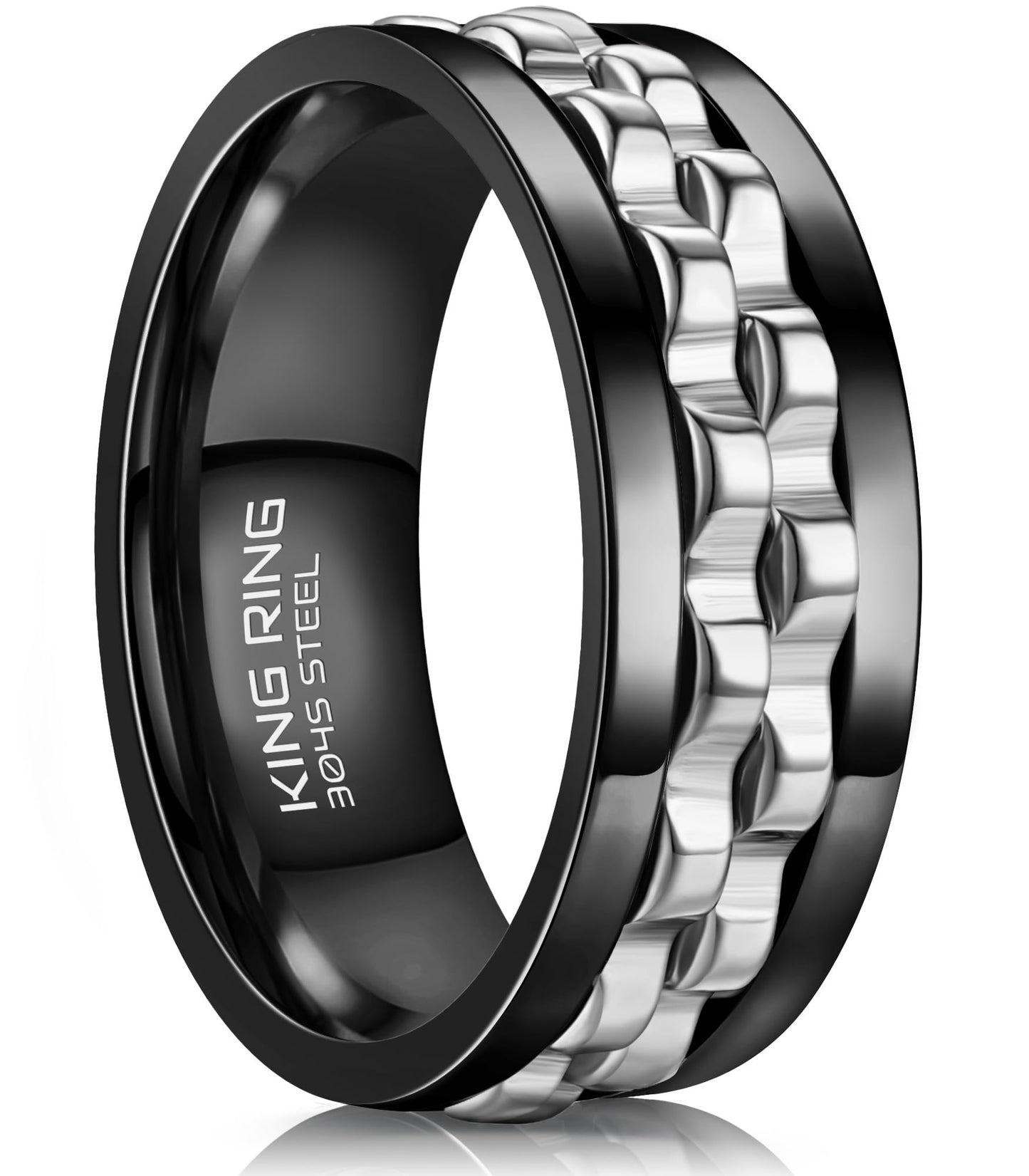 King Ring 8mm Gear Spinner Ring – Ultra Polished Stainless Steel Fidget Ring for Men & Women