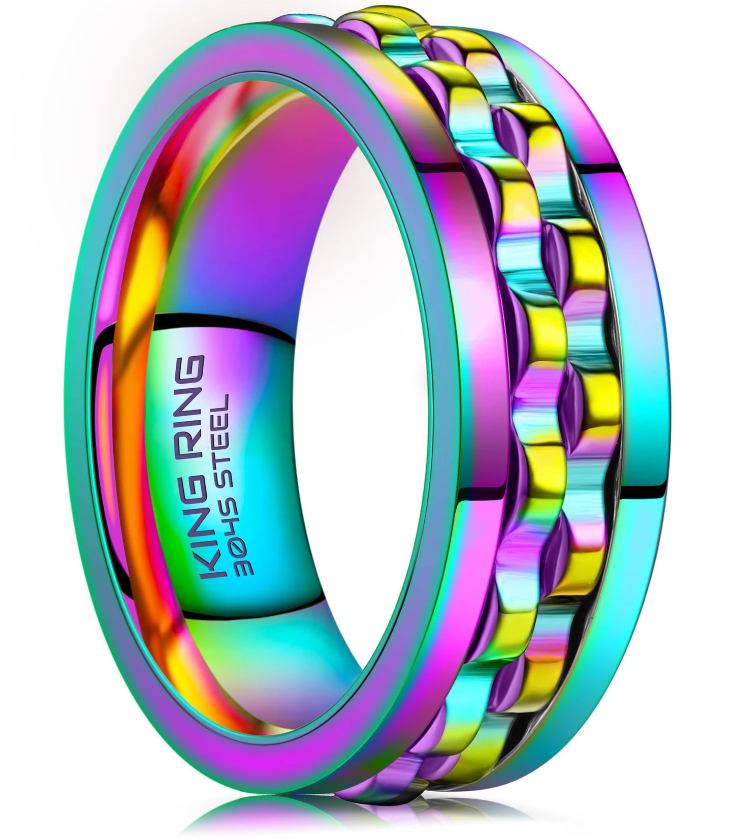 King Ring 8mm Gear Spinner Ring – Ultra Polished Stainless Steel Fidget Ring K12