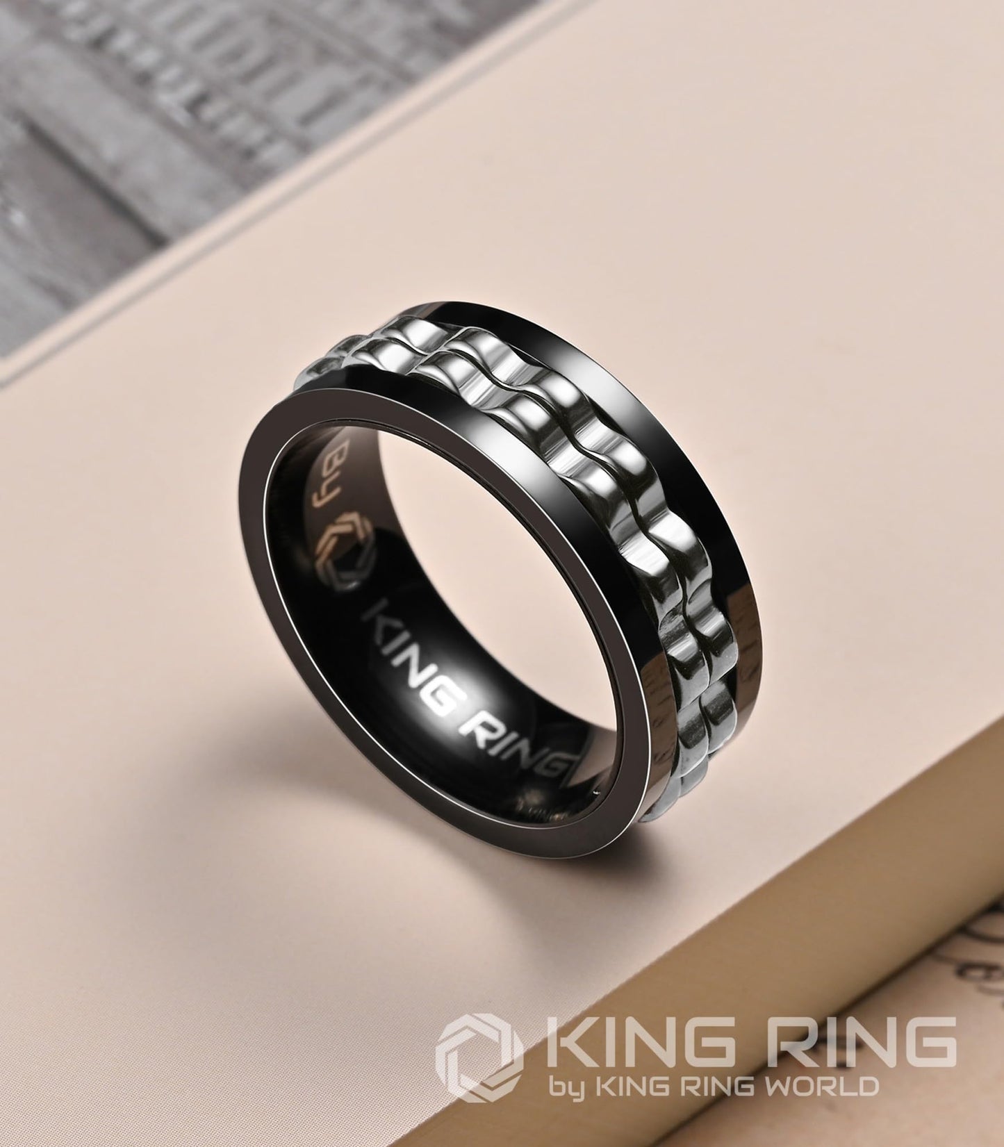 King Ring 8mm Gear Spinner Ring – Ultra Polished Stainless Steel Fidget Ring for Men & Women