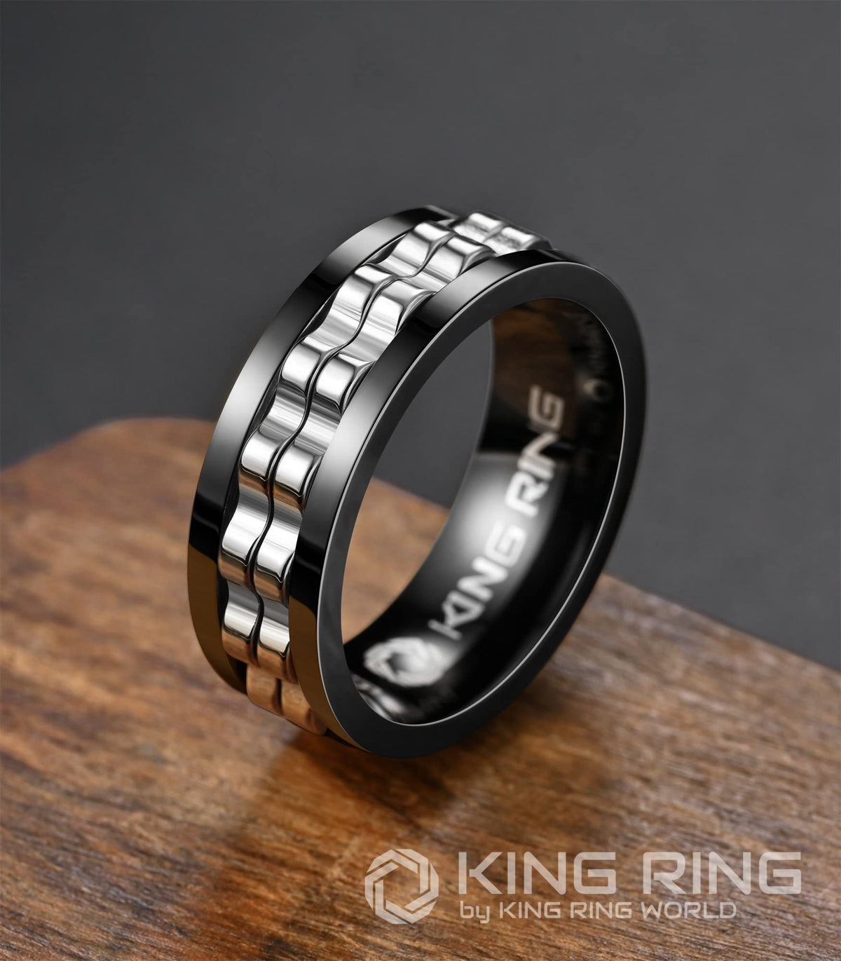 King Ring 8mm Gear Spinner Ring – Ultra Polished Stainless Steel Fidget Ring for Men & Women