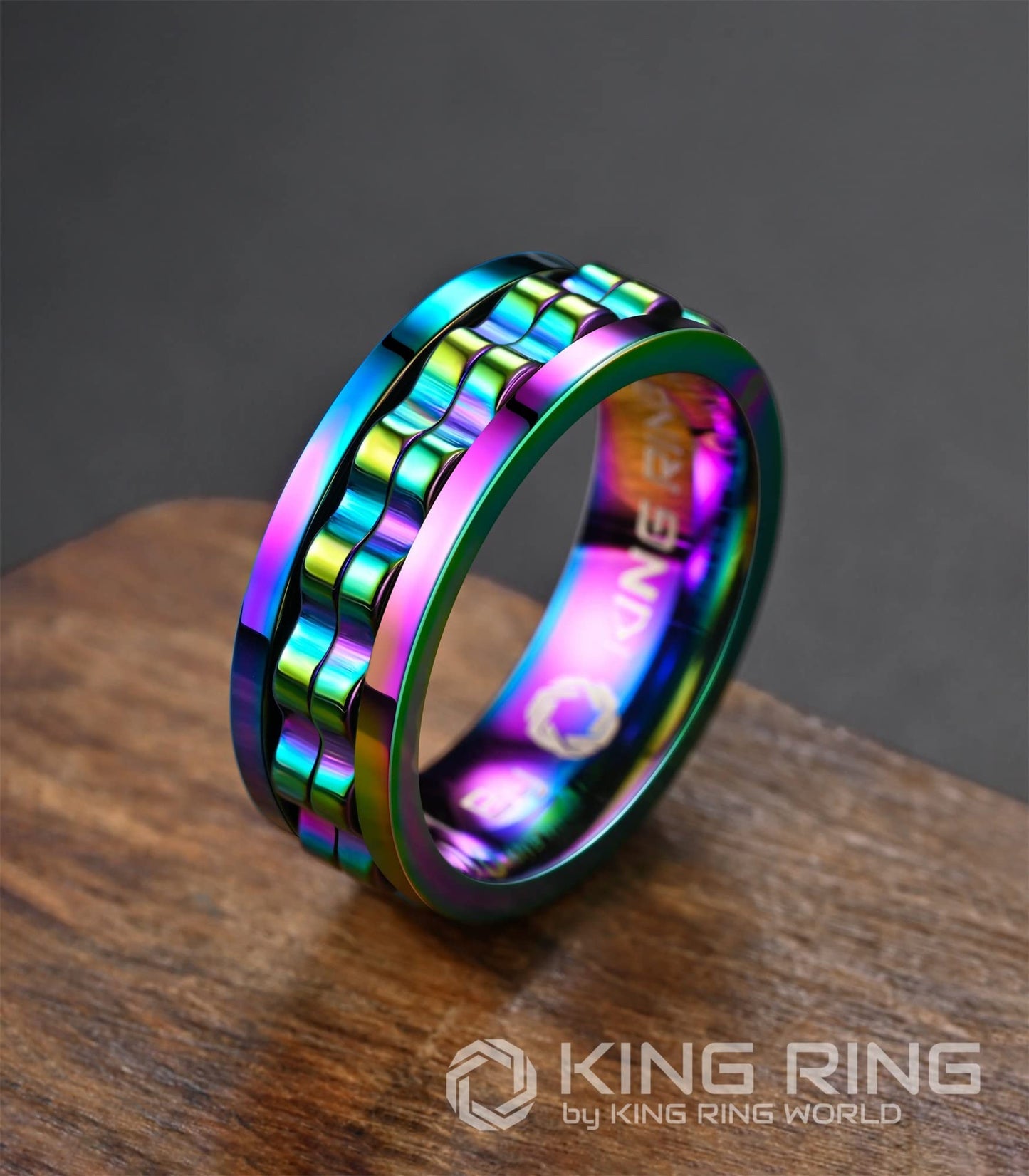 King Ring 8mm Gear Spinner Ring – Ultra Polished Stainless Steel Fidget Ring K12