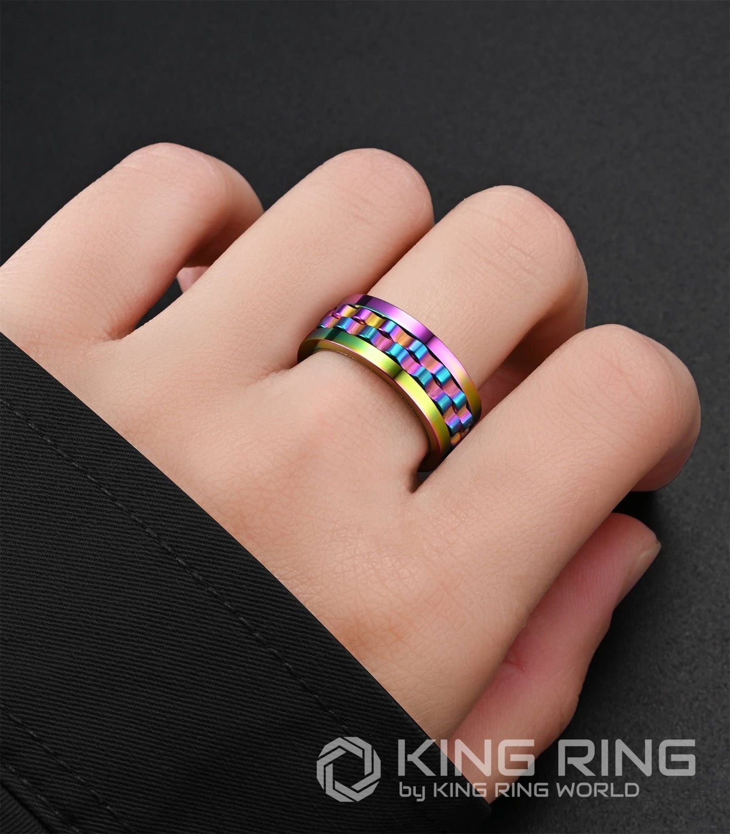 King Ring 8mm Gear Spinner Ring – Ultra Polished Stainless Steel Fidget Ring K12
