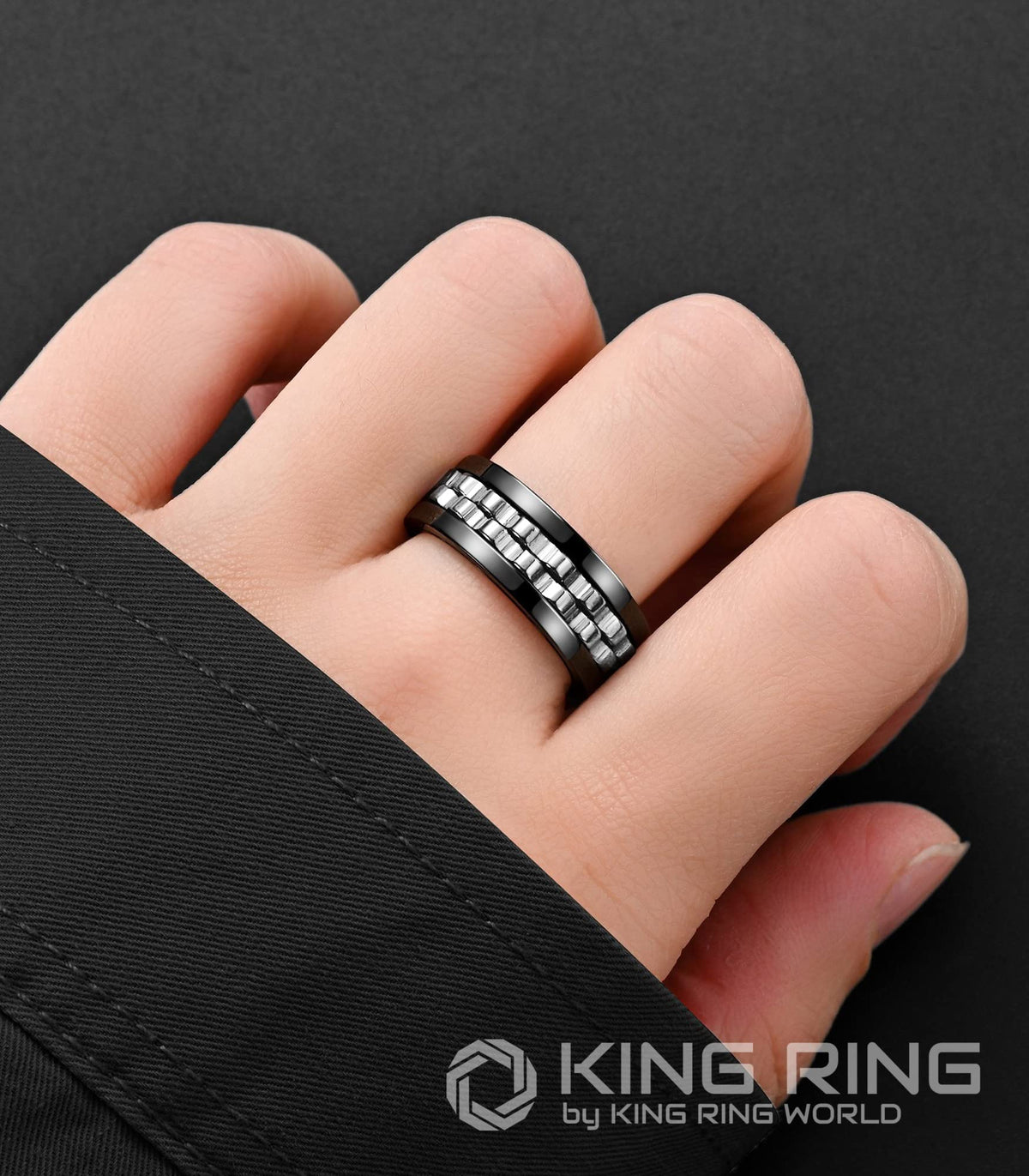 King Ring 8mm Gear Spinner Ring – Ultra Polished Stainless Steel Fidget Ring for Men & Women