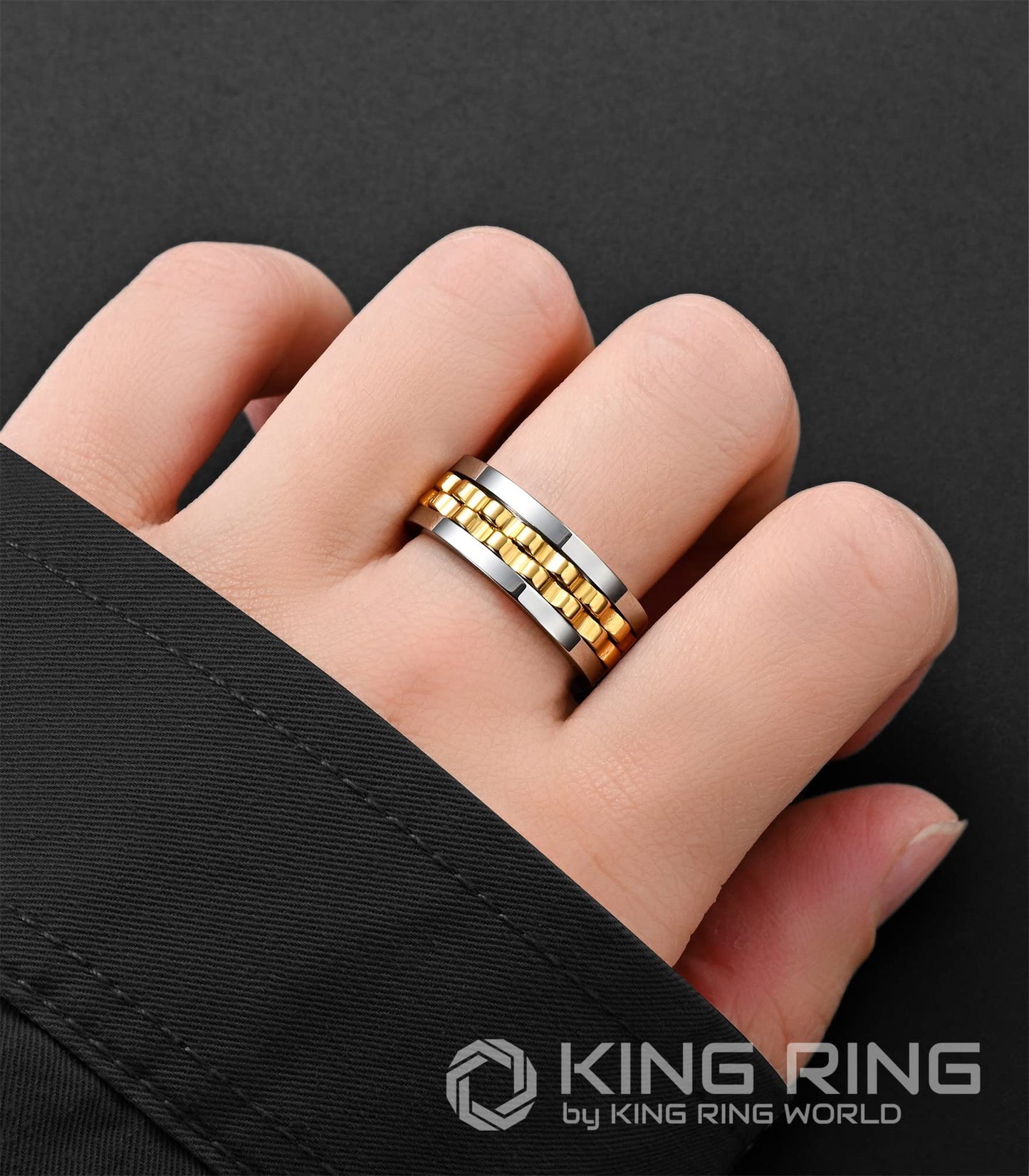 King Ring 8mm Gear Spinner Ring – Ultra-Polished Stainless Steel Fidget Ring for Men & Women | Silver & Gold