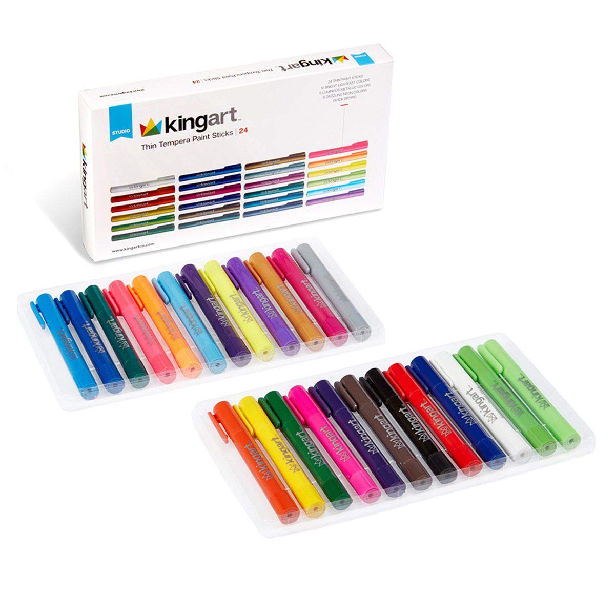 KINGART Tempera Paint Sticks – 24 Rich Colors, Quick-Dry, Non-Toxic, Mess-Free Kids' Art