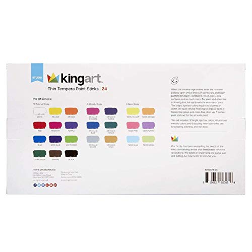 KINGART Tempera Paint Sticks – 24 Rich Colors, Quick-Dry, Non-Toxic, Mess-Free Kids' Art