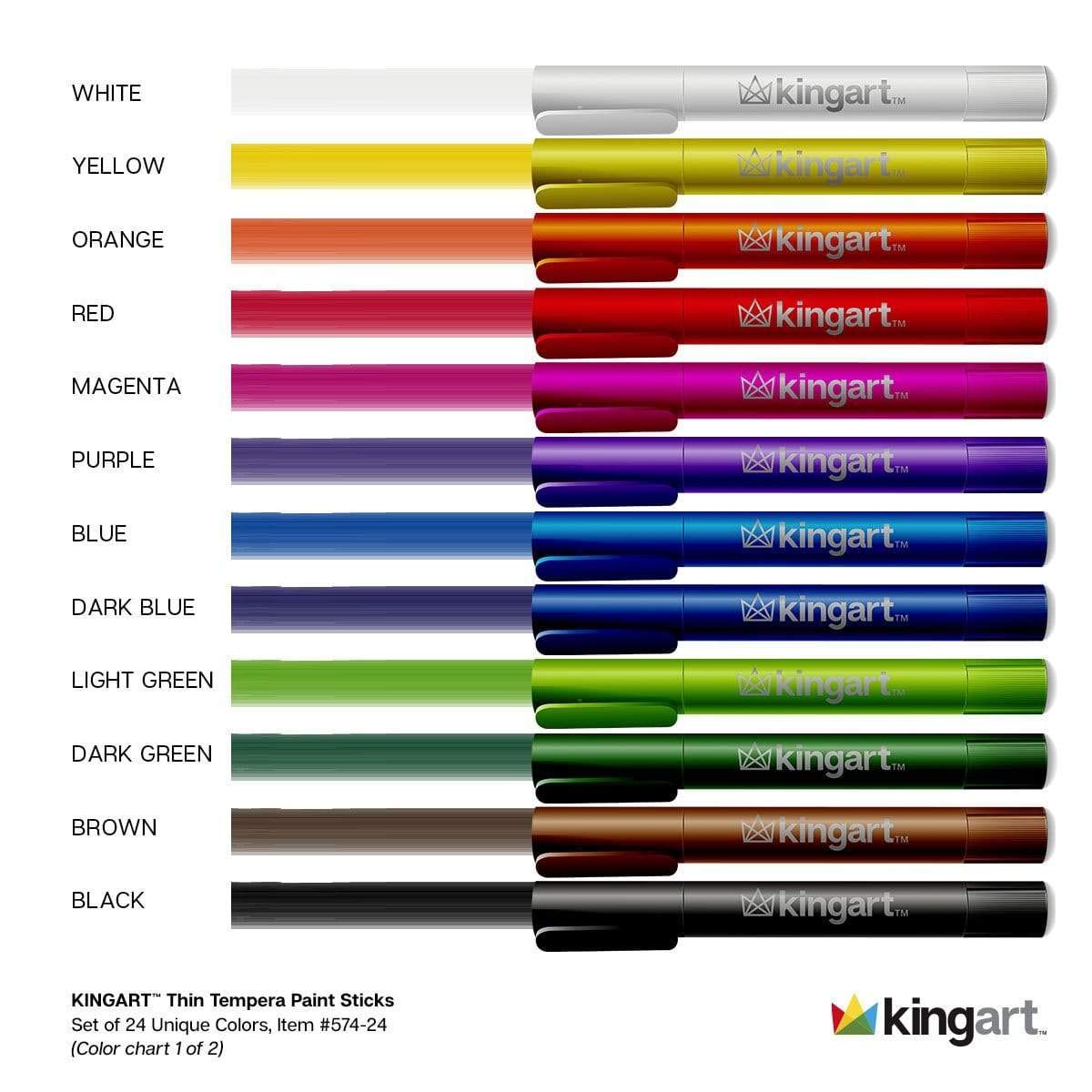 KINGART Tempera Paint Sticks – 24 Rich Colors, Quick-Dry, Non-Toxic, Mess-Free Kids' Art