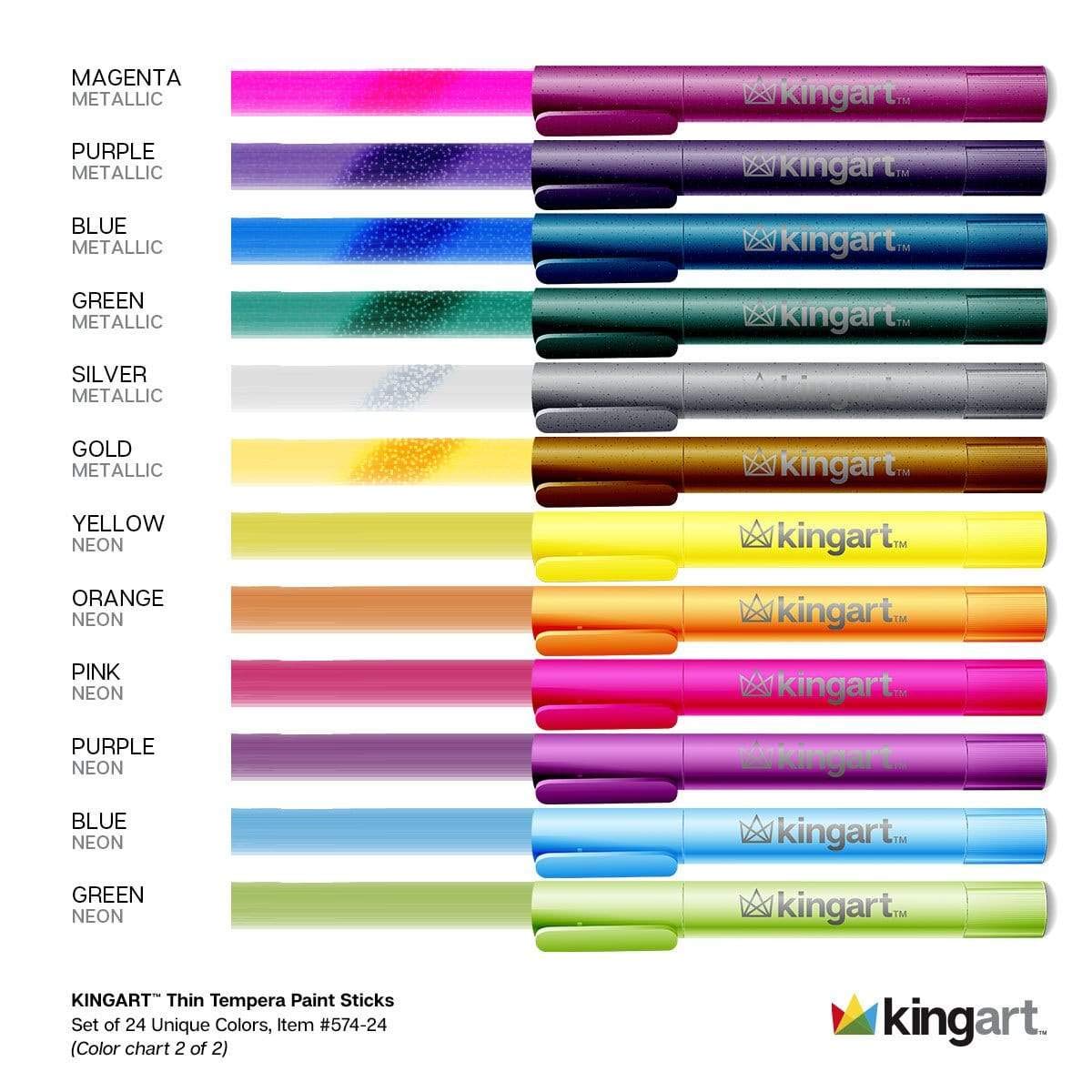 KINGART Tempera Paint Sticks – 24 Rich Colors, Quick-Dry, Non-Toxic, Mess-Free Kids' Art