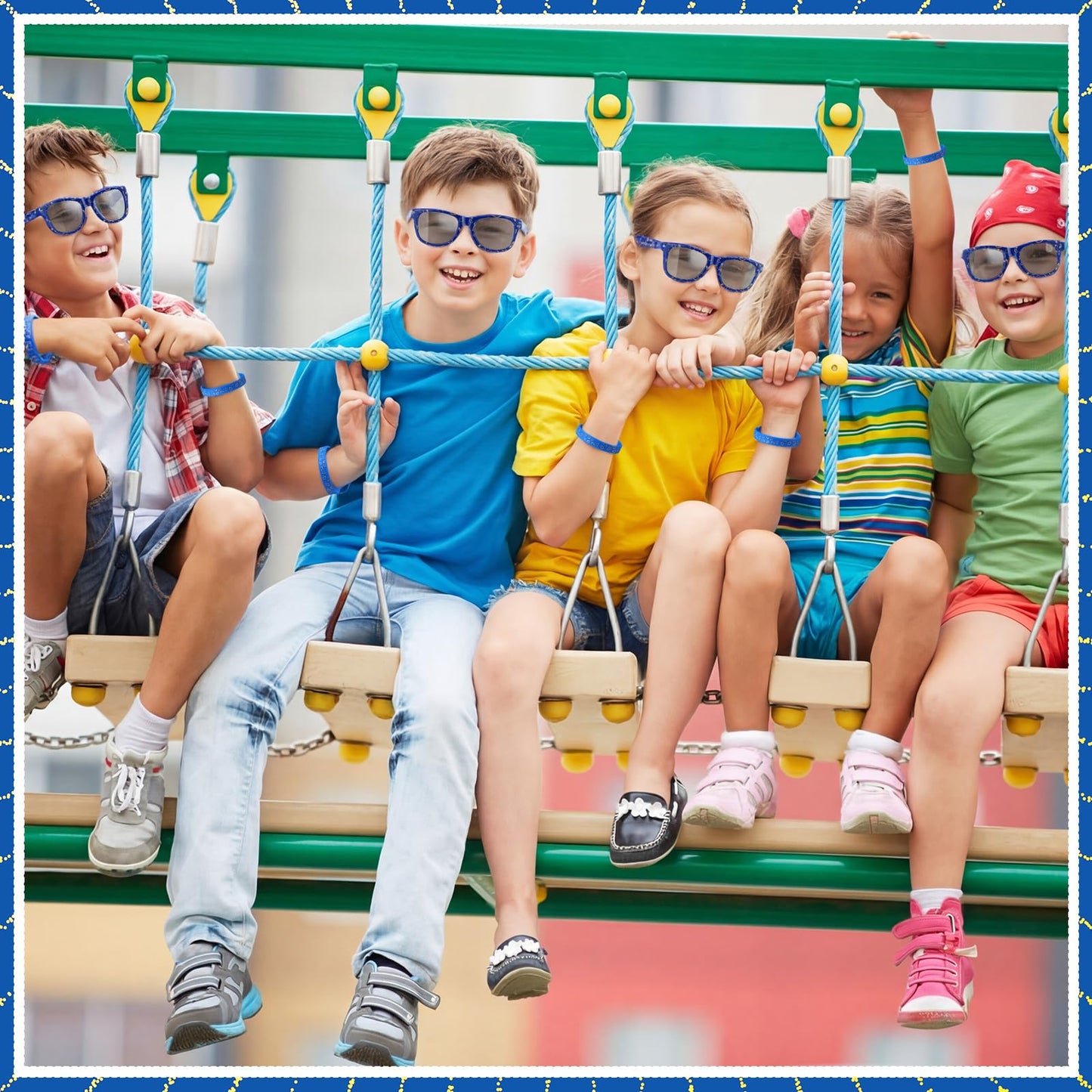 Kingdder 24 Pcs Blue with Gold Ring Sunglasses & Silicone Wristbands – Cartoon Theme Party Favors