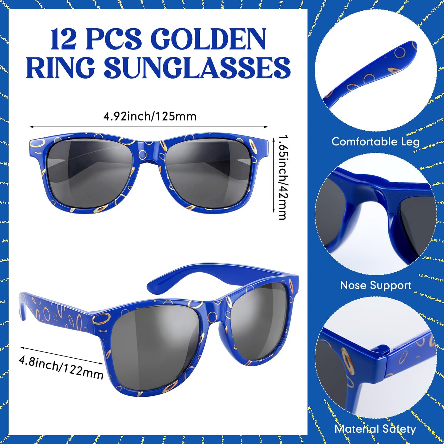 Kingdder 24 Pcs Blue with Gold Ring Sunglasses & Silicone Wristbands – Cartoon Theme Party Favors