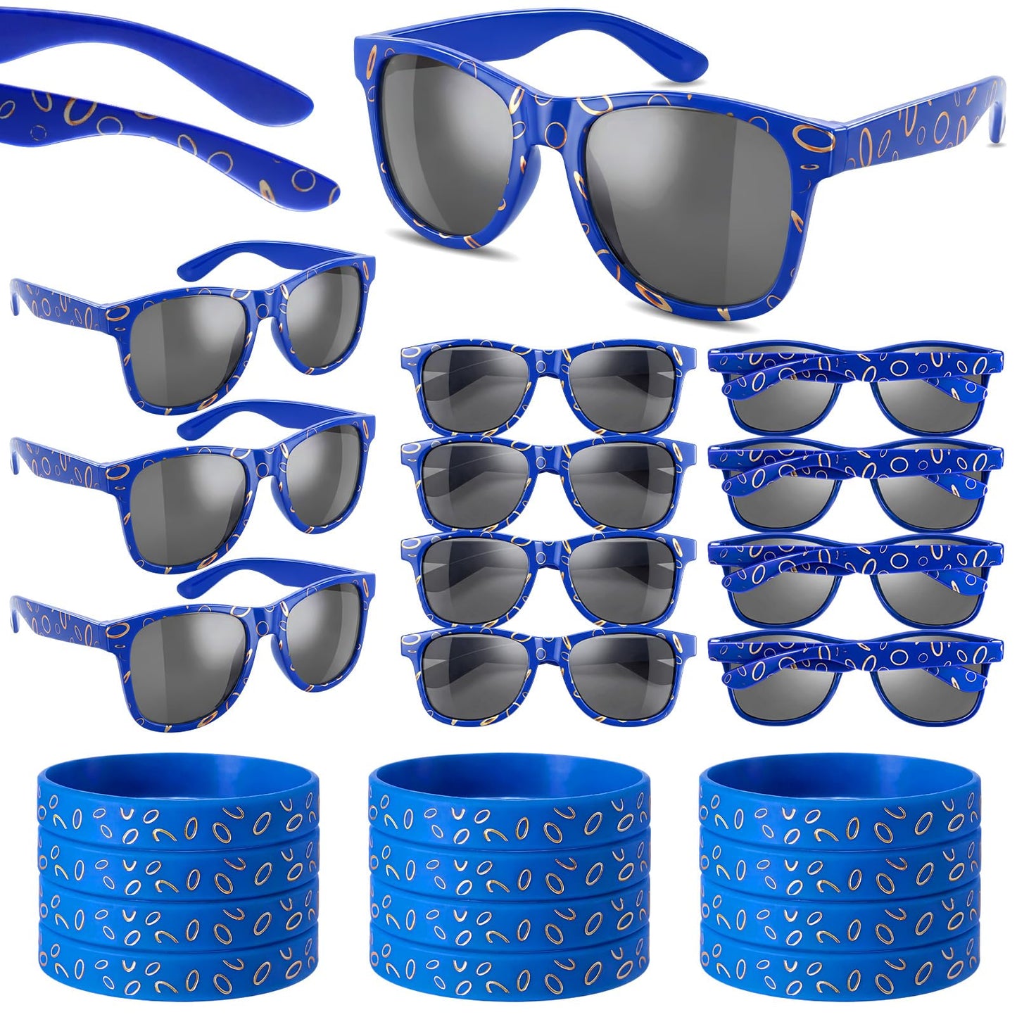 Kingdder 24 Pcs Blue with Gold Ring Sunglasses & Silicone Wristbands – Cartoon Theme Party Favors